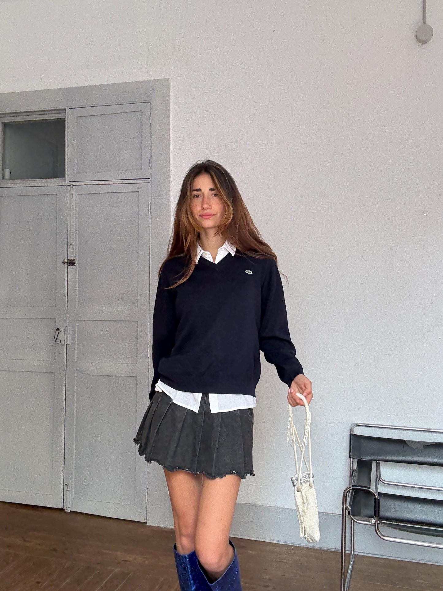 Vintage Lacoste Wool Blend Jumper – Tag Size 5 – Navy Blue – Unisex – Preppy / Academia Style