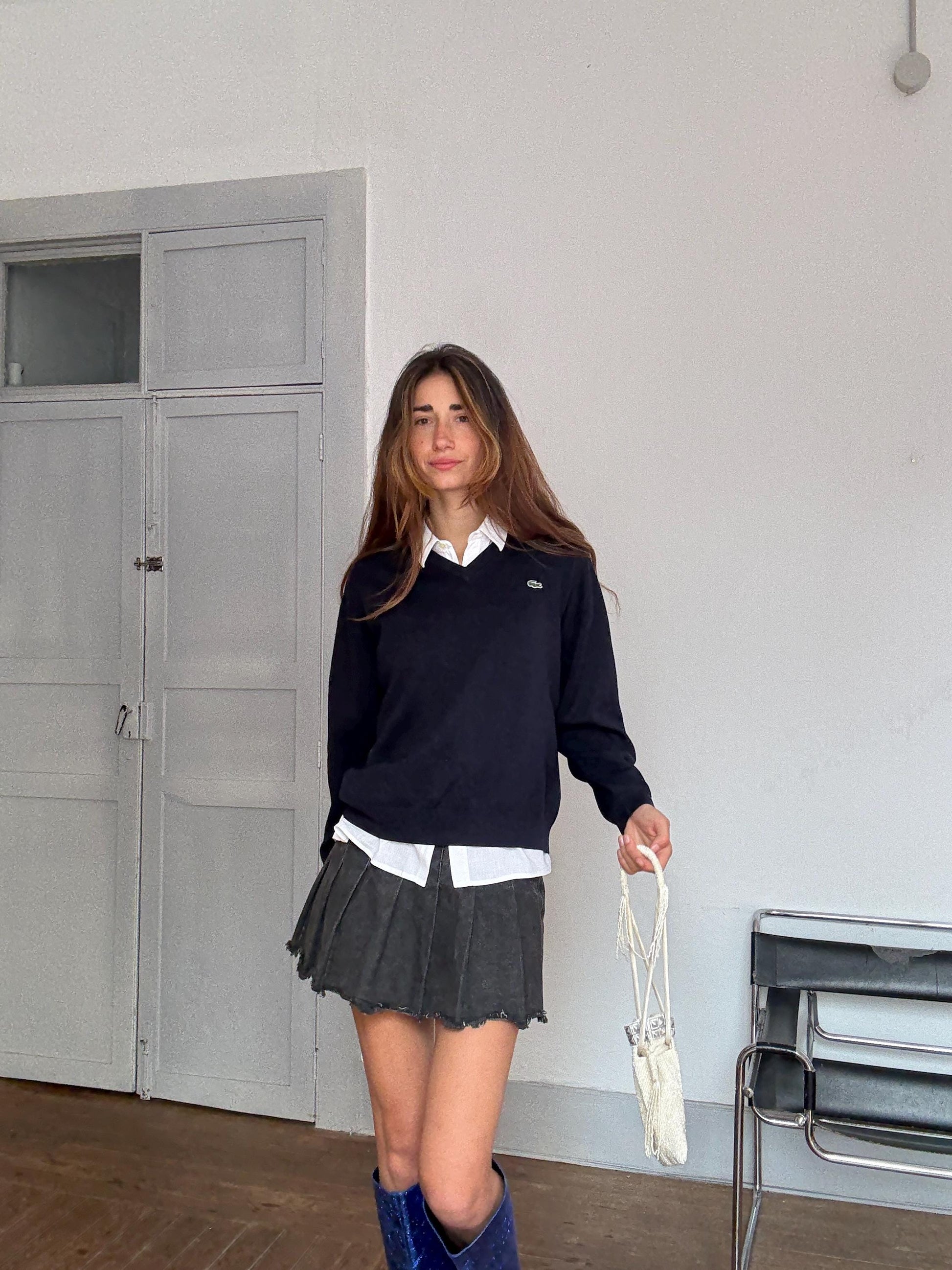 Vintage Lacoste Wool Blend Jumper – Tag Size 5 – Navy Blue – Unisex – Preppy / Academia Style