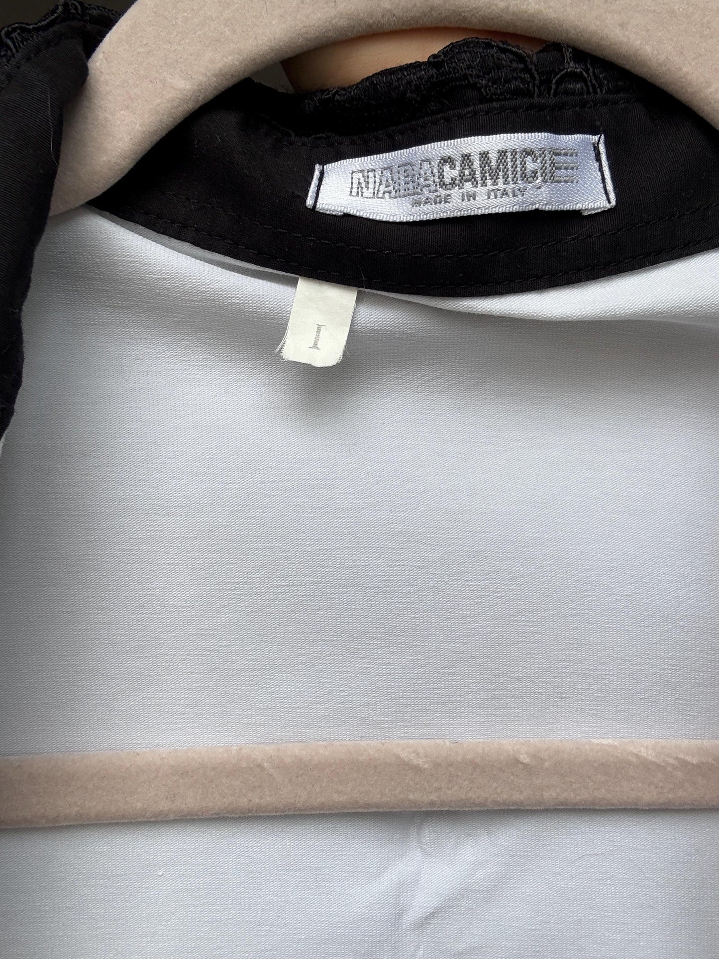 Vintage Nara Camicie Italy Romantic Lace Shirt – Black & White Corset Style Blouse – 90s Luxury Vibe – Worn Like Bella Hadid