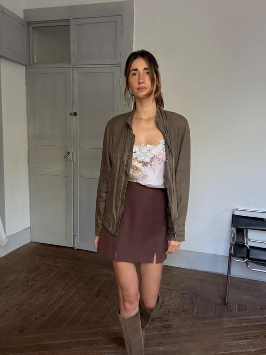 Luxe Massimo Dutti ( Originally Men's ) Green Linen Jacket – Effortless Unisex Parisian Style fashion (M)