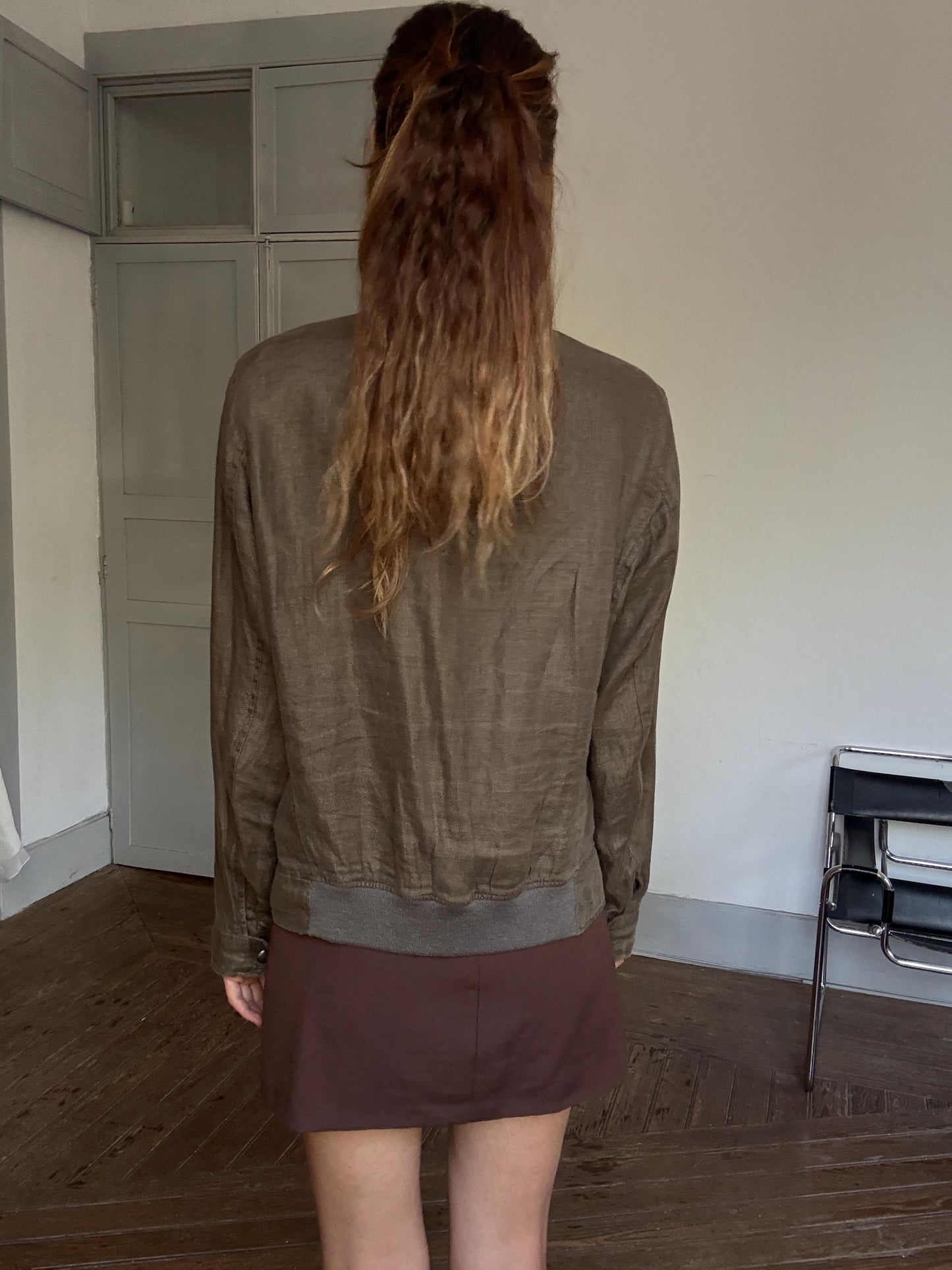 Luxe Massimo Dutti ( Originally Men's ) Green Linen Jacket – Effortless Unisex Parisian Style fashion (M)