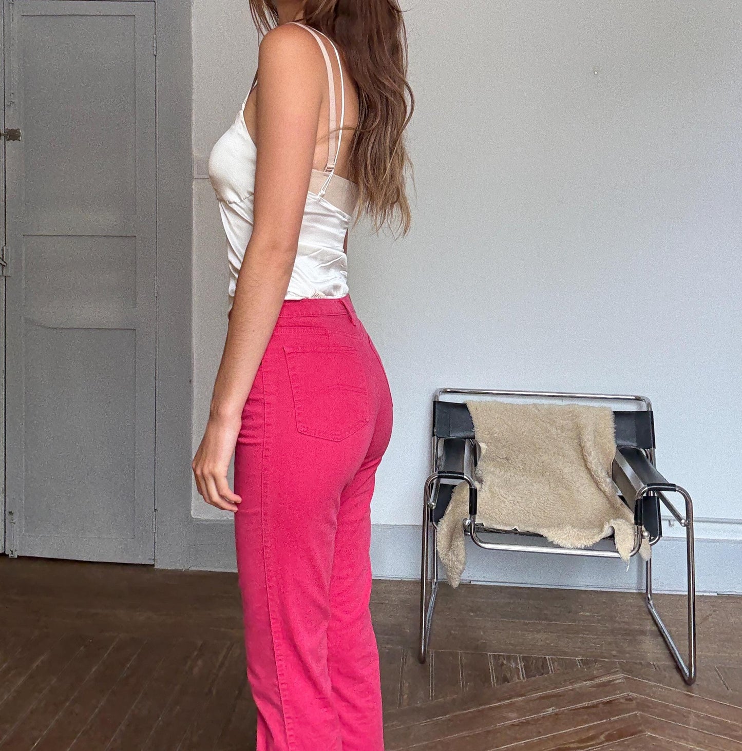 Vintage Armani Jeans Red Trousers – Size 28 – Designer Statement Pants