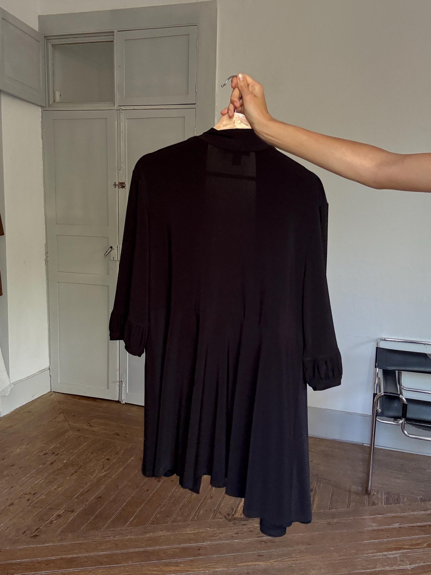 Vintage JOSEPH RIBKOFF Black Long Vest – Elegant Minimalist Drape Open Cardigan, Size XXXXL – Made in Canada