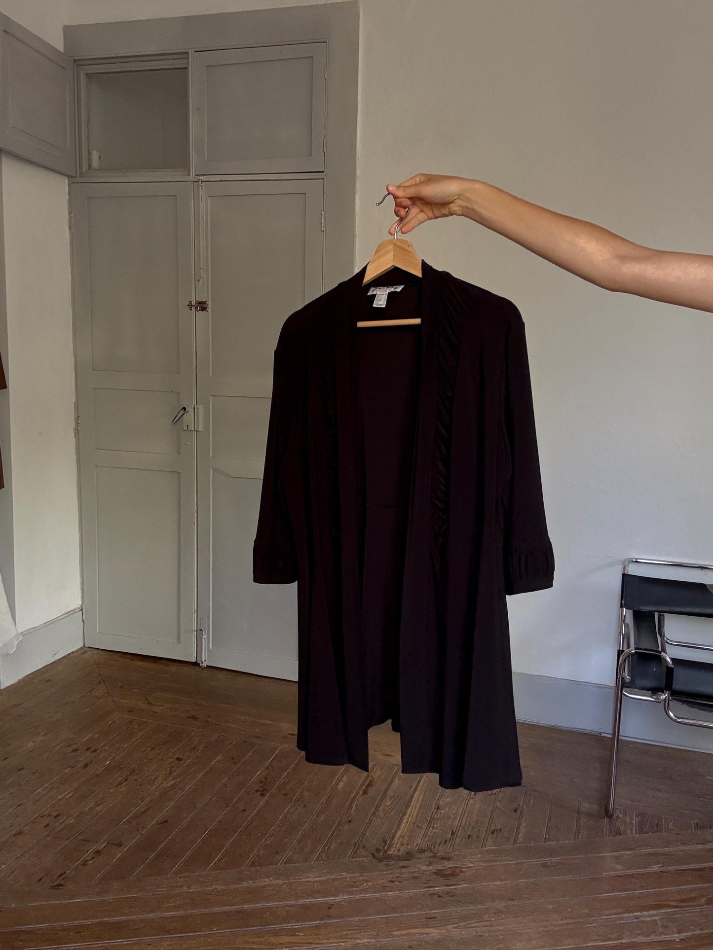 Vintage JOSEPH RIBKOFF Black Long Vest – Elegant Minimalist Drape Open Cardigan, Size XXXXL – Made in Canada