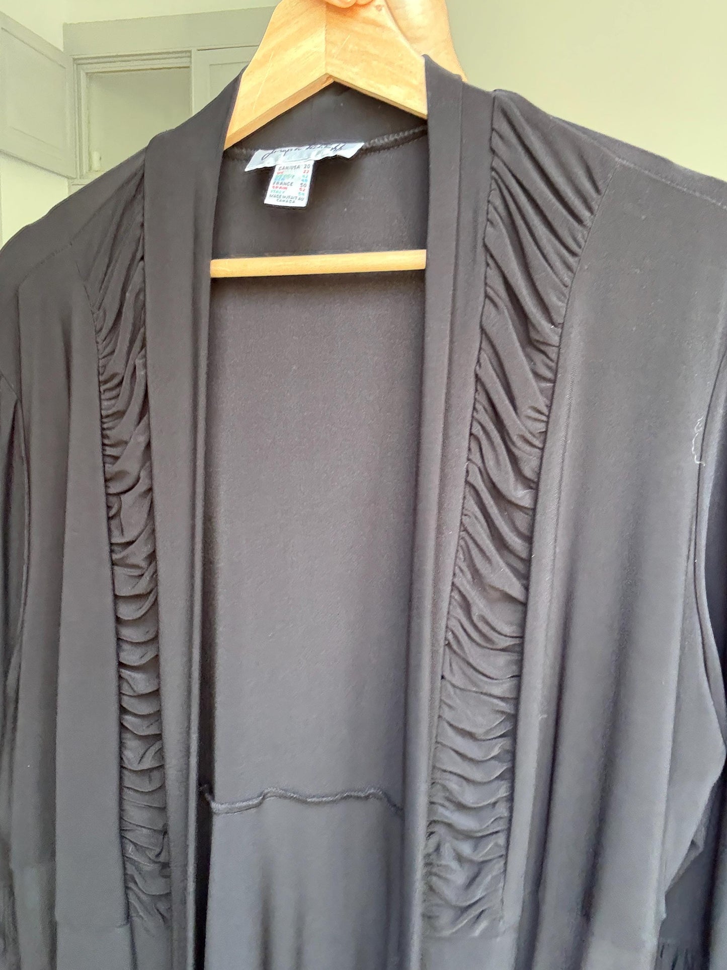 Vintage JOSEPH RIBKOFF Black Long Vest – Elegant Minimalist Drape Open Cardigan, Size XXXXL – Made in Canada