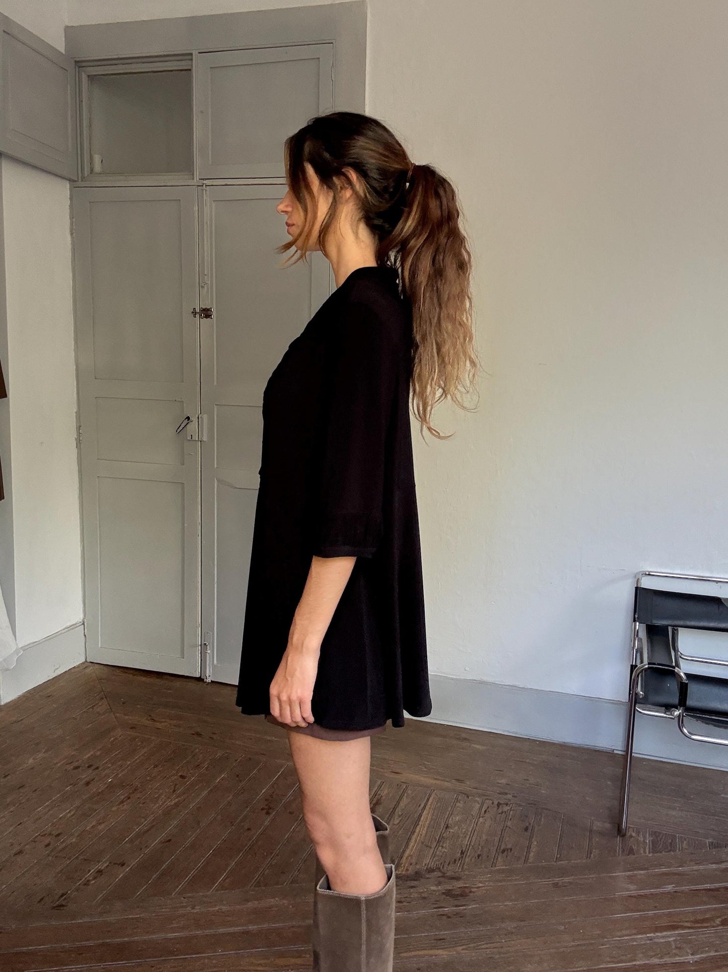 Vintage JOSEPH RIBKOFF Black Long Vest – Elegant Minimalist Drape Open Cardigan, Size XXXXL – Made in Canada