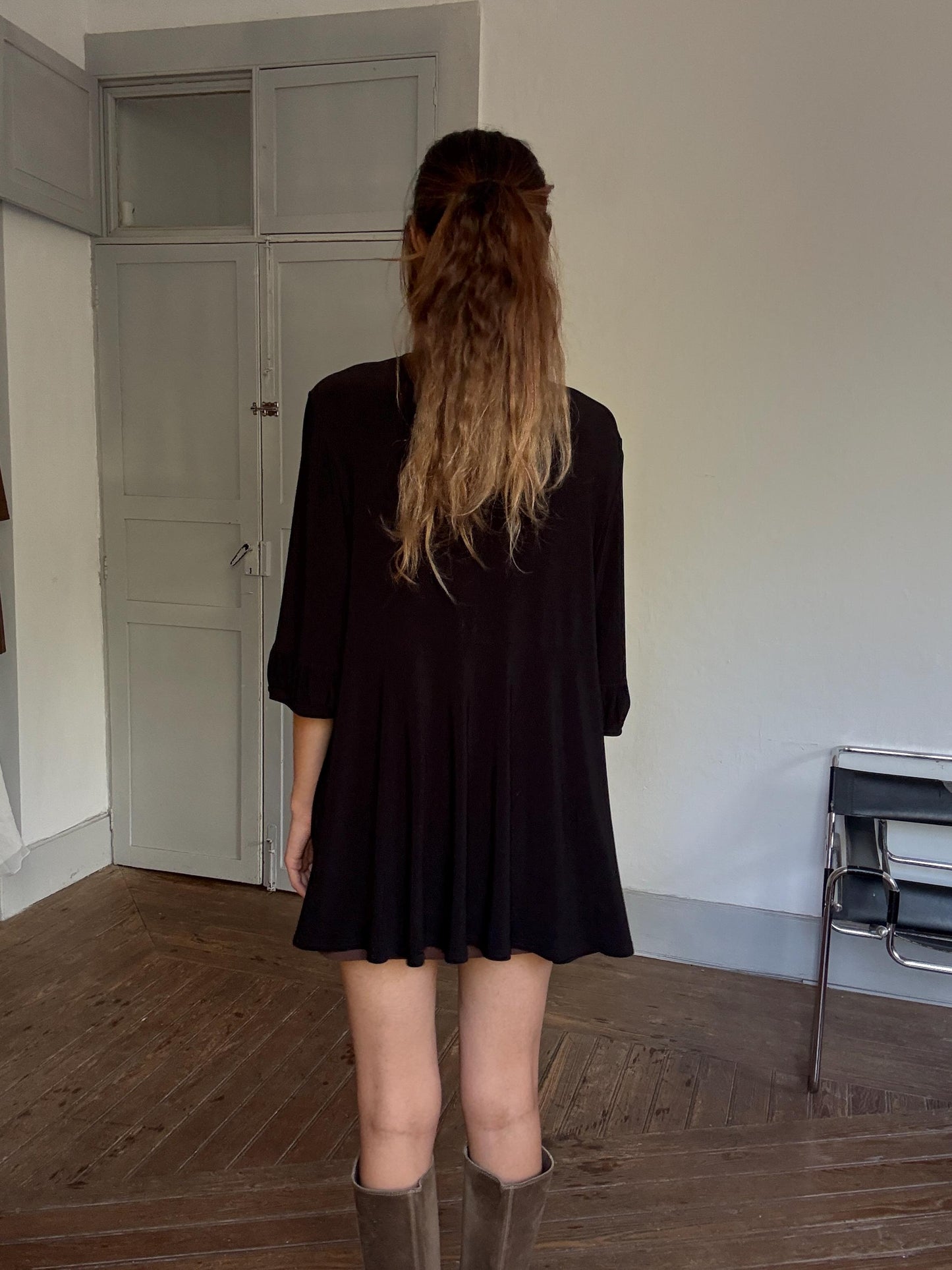 Vintage JOSEPH RIBKOFF Black Long Vest – Elegant Minimalist Drape Open Cardigan, Size XXXXL – Made in Canada