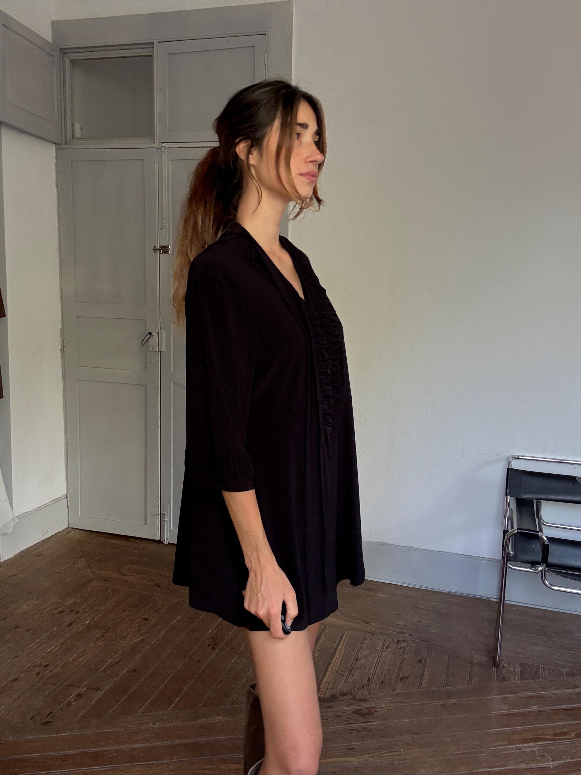 Vintage JOSEPH RIBKOFF Black Long Vest – Elegant Minimalist Drape Open Cardigan, Size XXXXL – Made in Canada