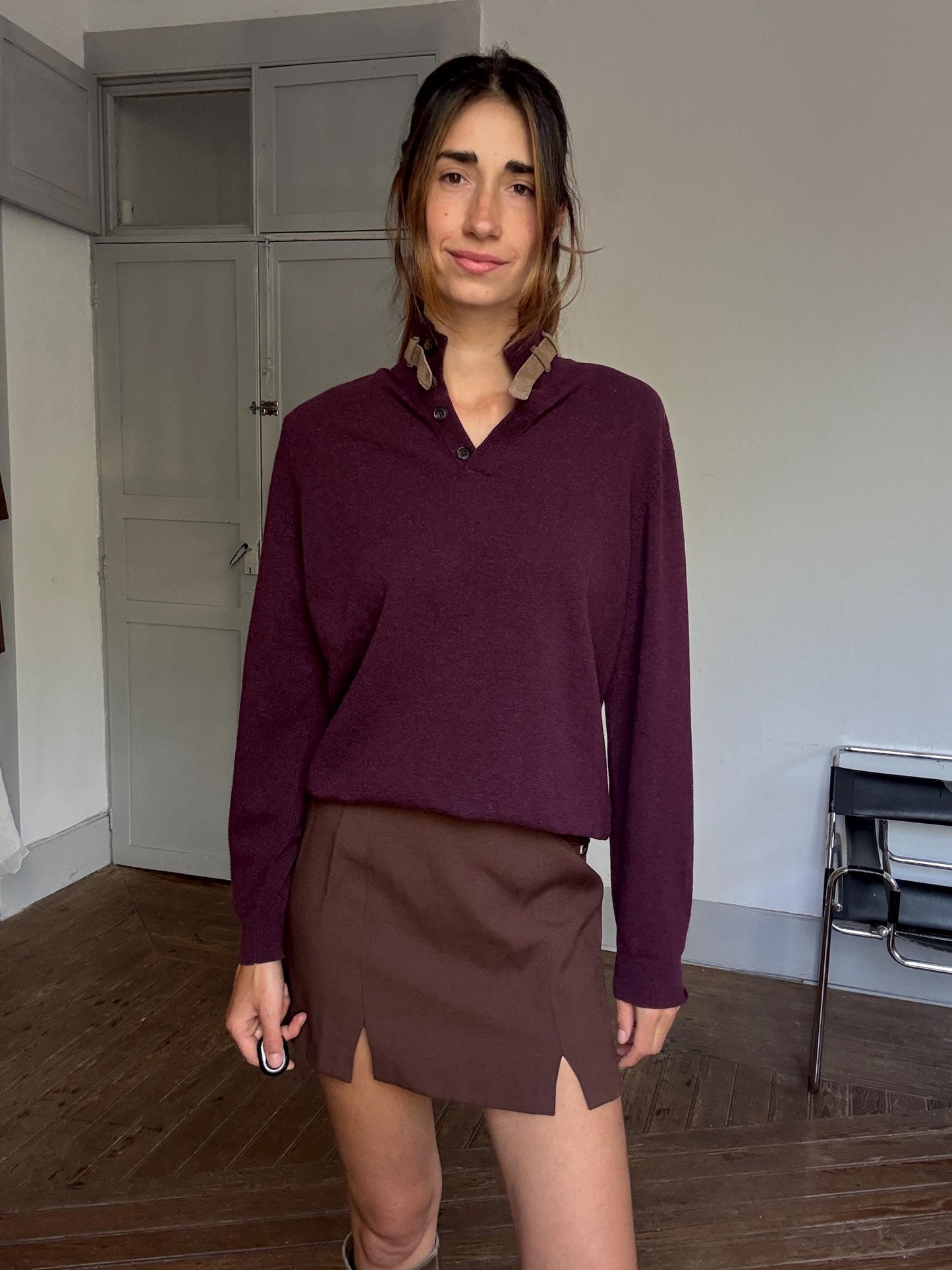 Massimo Dutti Wool Cashmere Jumper – Unisex Boyfriend Fit in Aubergine, Soft & Cozy Knit, Size M