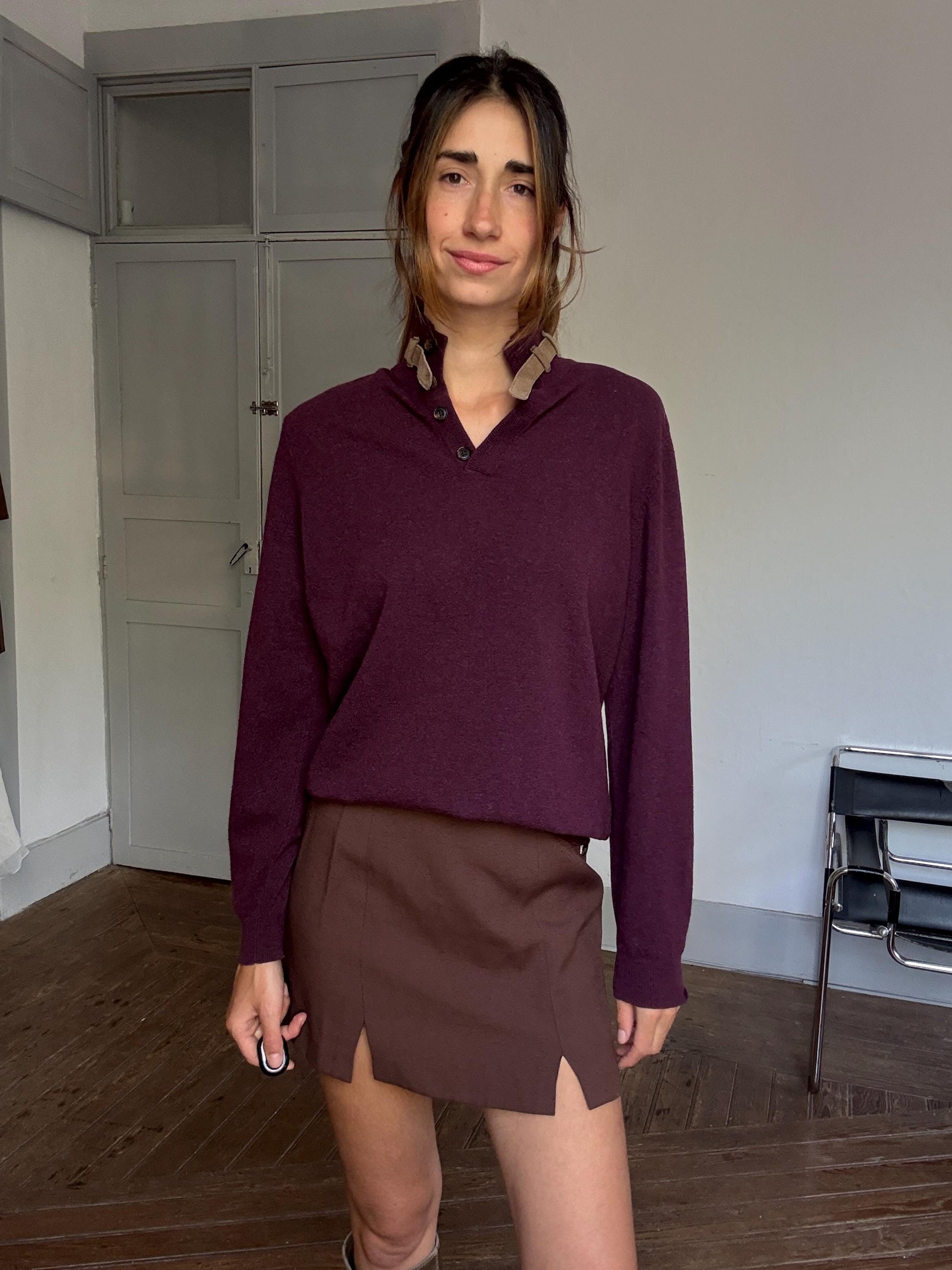Massimo Dutti Wool Cashmere Jumper – Unisex Boyfriend Fit in Aubergine, Soft & Cozy Knit, Size M