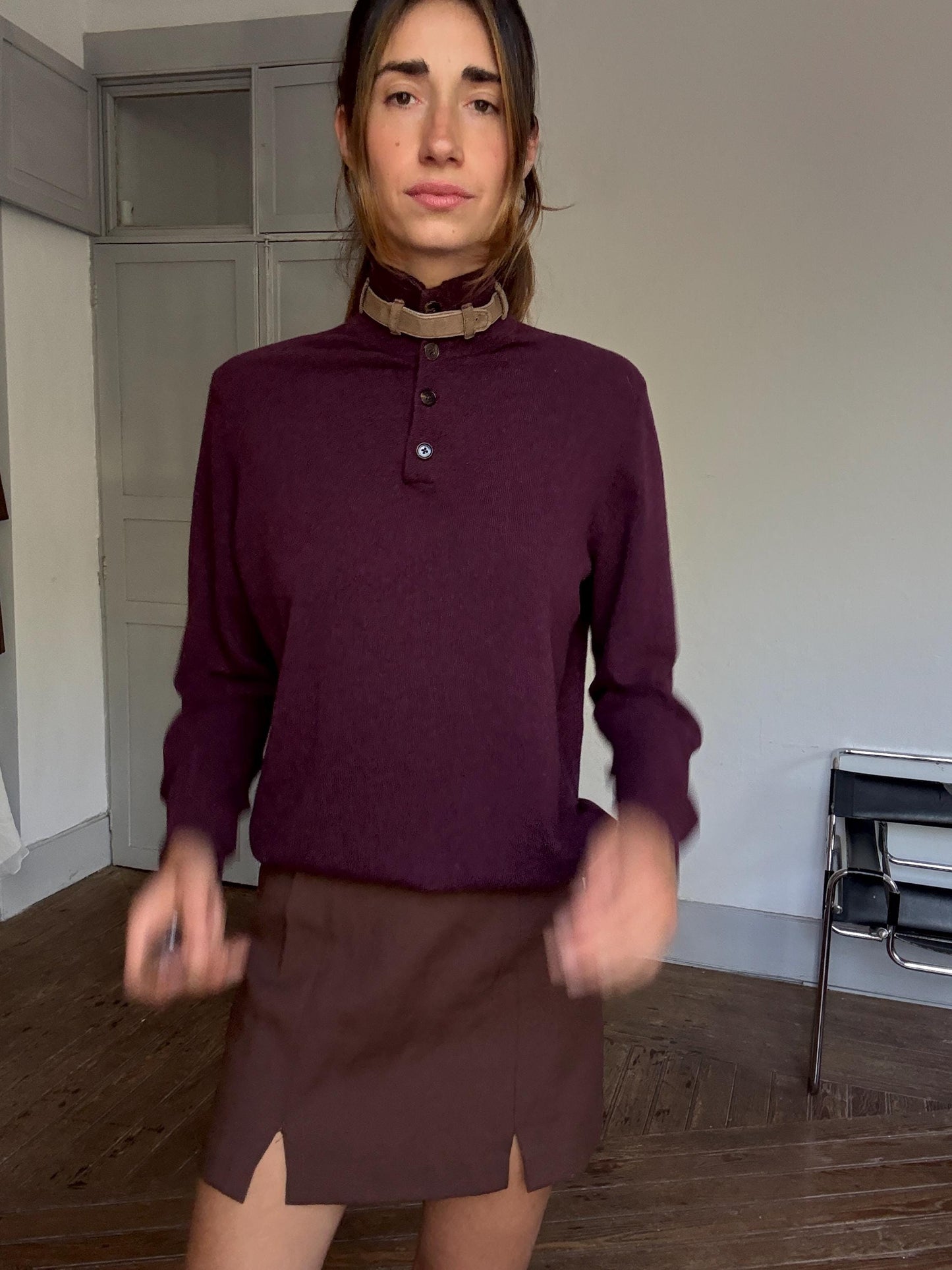 Massimo Dutti Wool Cashmere Jumper – Unisex Boyfriend Fit in Aubergine, Soft & Cozy Knit, Size M