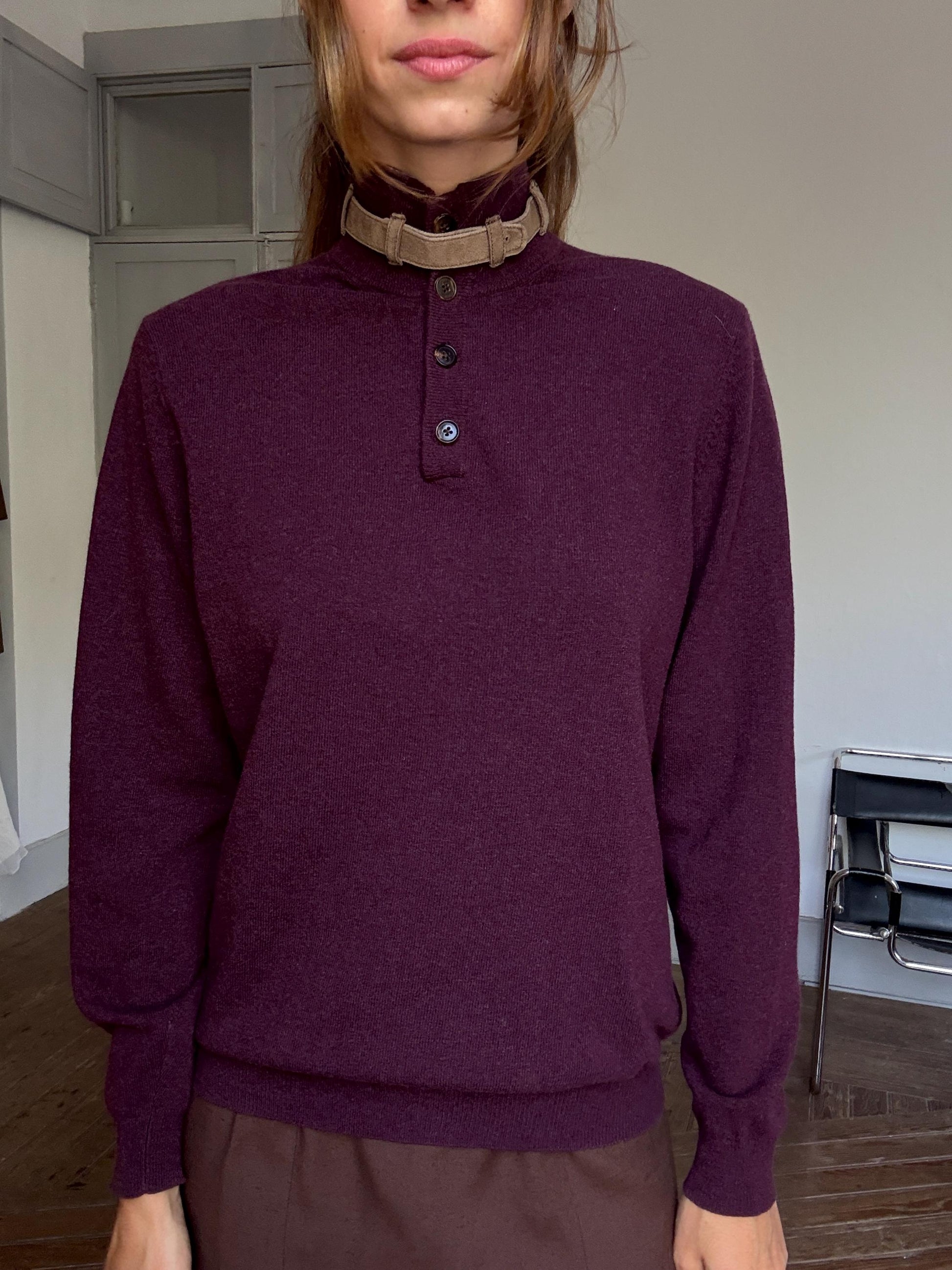Massimo Dutti Wool Cashmere Jumper – Unisex Boyfriend Fit in Aubergine, Soft & Cozy Knit, Size M