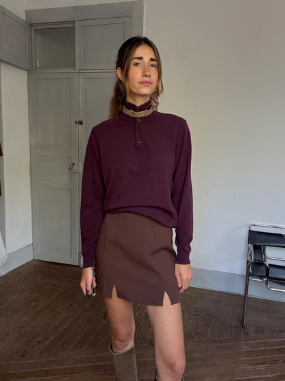 Wool Cashmere Jumper in Aubergine — detail