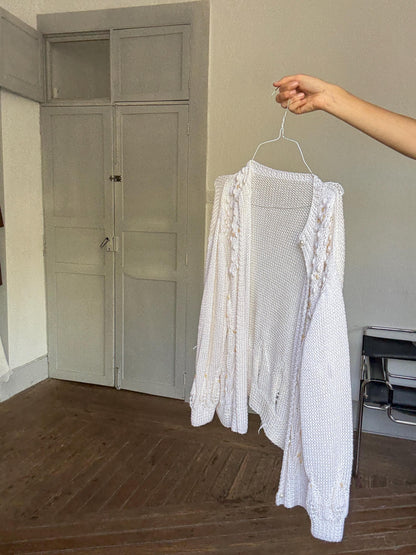 Vintage White Hand-Knitted Cardigan With Pearl Buttons — additional view 7