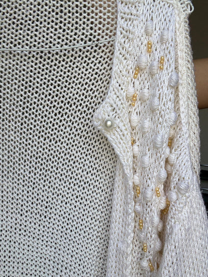 Vintage White Hand-Knitted Cardigan With Pearl Buttons — additional view 8
