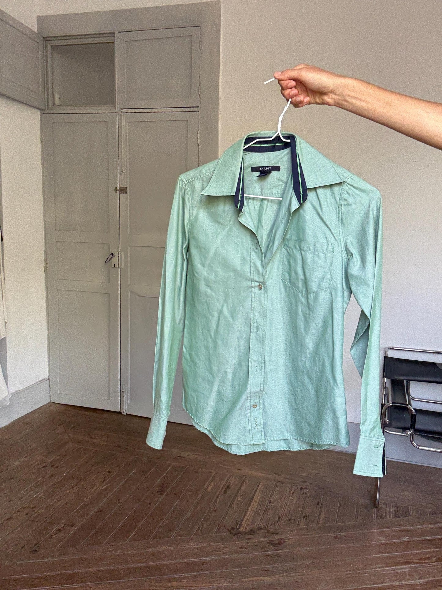 GANT Green Cotton Button-Down Shirt – Classic Long Sleeve Shirt, Size 36 UK10 US6, Made in Portugal, 100% Cotton, Preppy Office Style