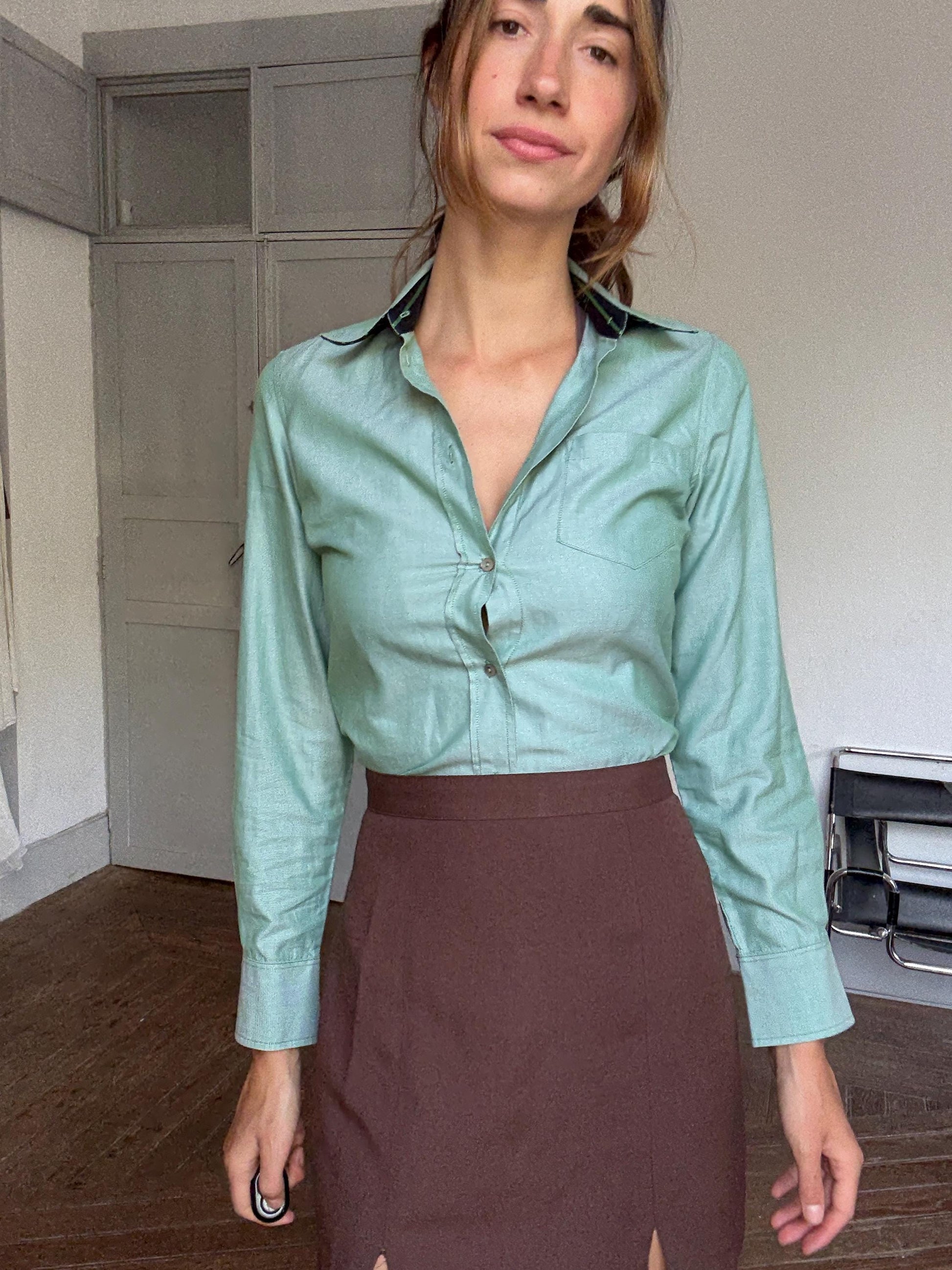 GANT Green Cotton Button-Down Shirt – Classic Long Sleeve Shirt, Size 36 UK10 US6, Made in Portugal, 100% Cotton, Preppy Office Style