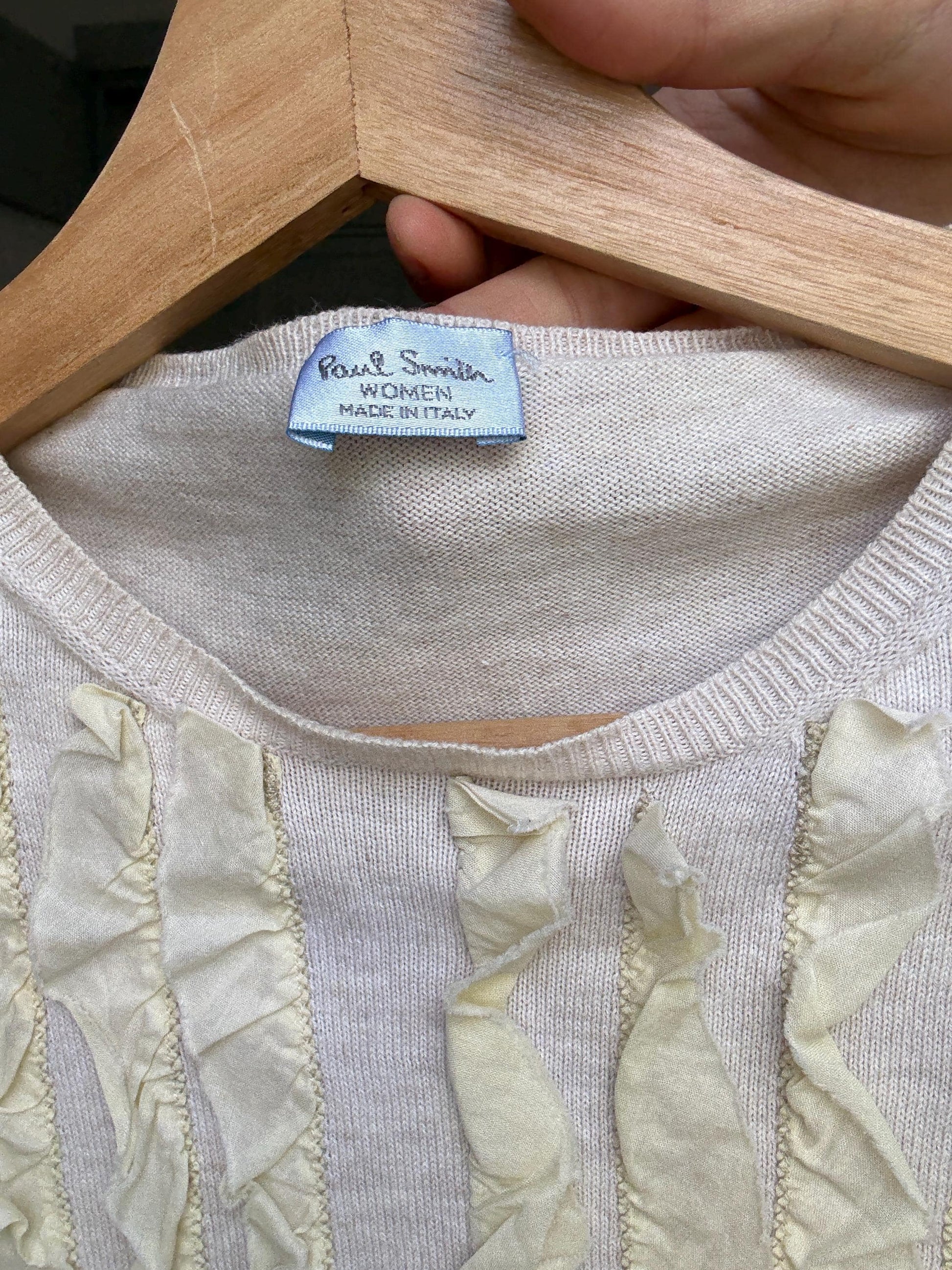 Vintage Paul Smith Sleeveless Top – Ruffle Detail Knit, Made in Italy, Quiet Luxury Y2K Aesthetic