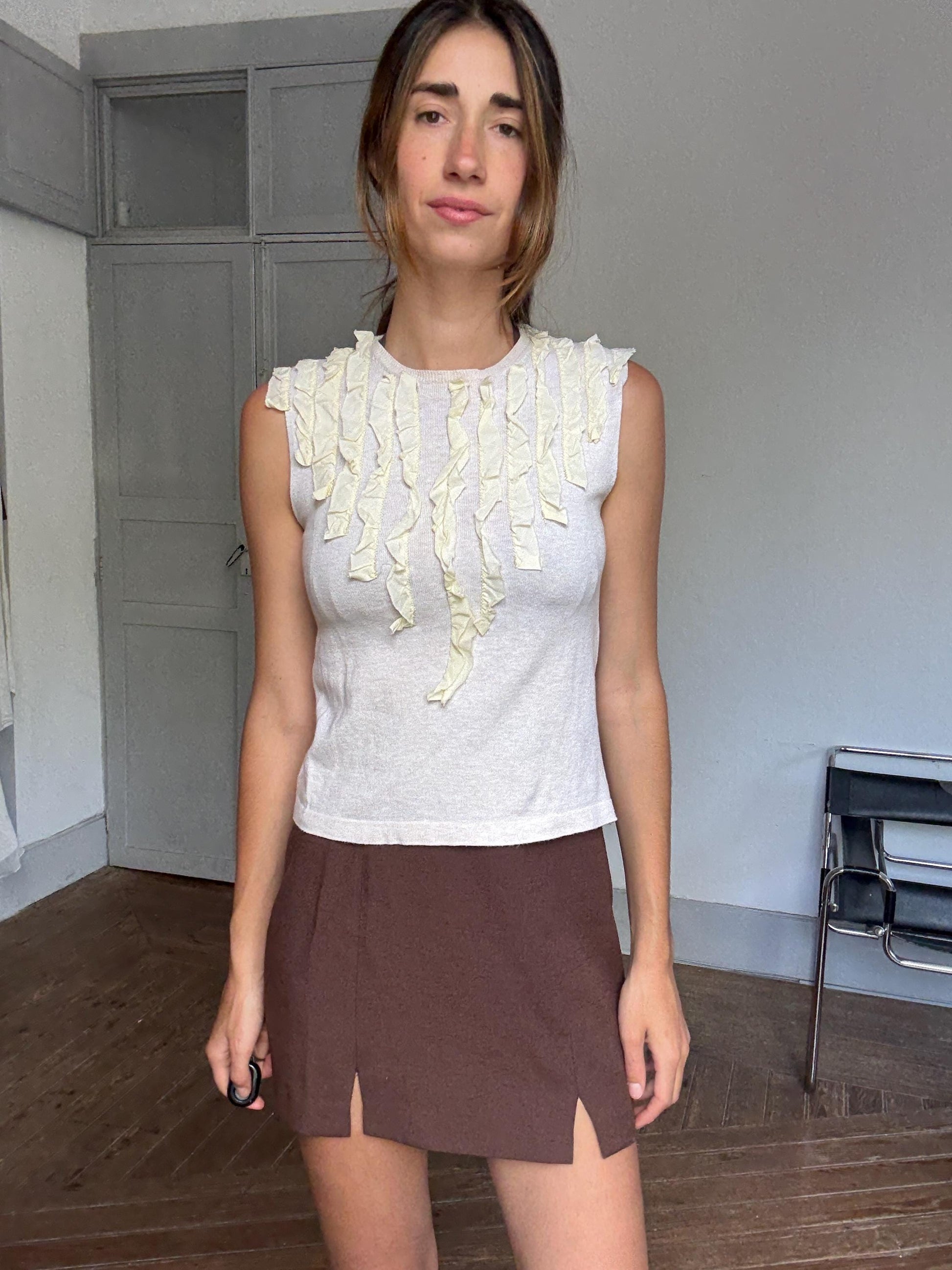 Vintage Paul Smith Sleeveless Top – Ruffle Detail Knit, Made in Italy, Quiet Luxury Y2K Aesthetic