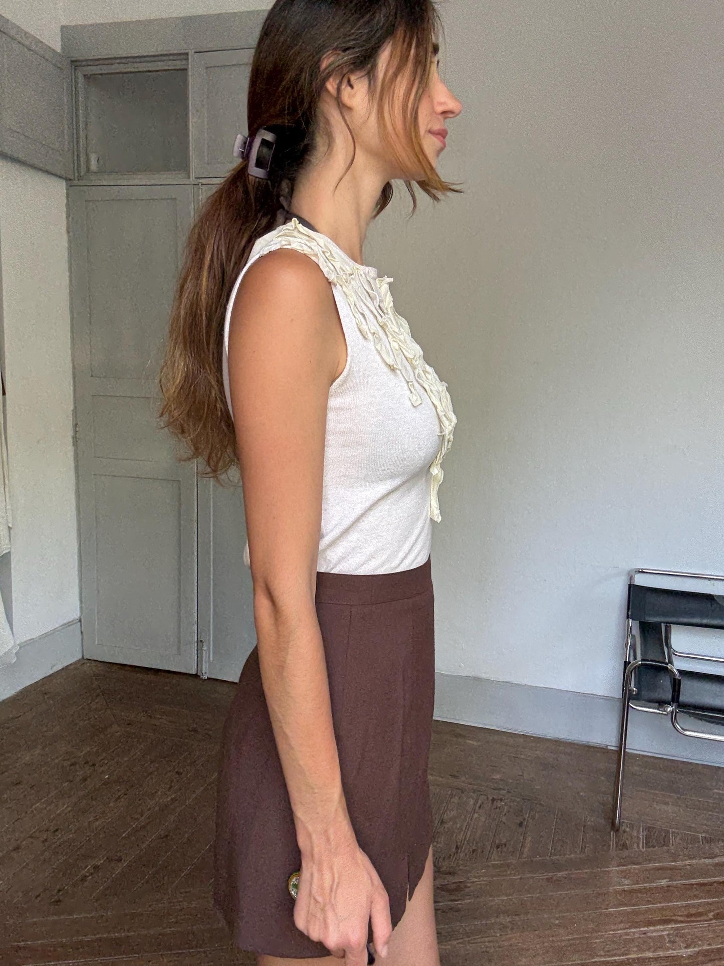 Vintage Paul Smith Sleeveless Top – Ruffle Detail Knit, Made in Italy, Quiet Luxury Y2K Aesthetic