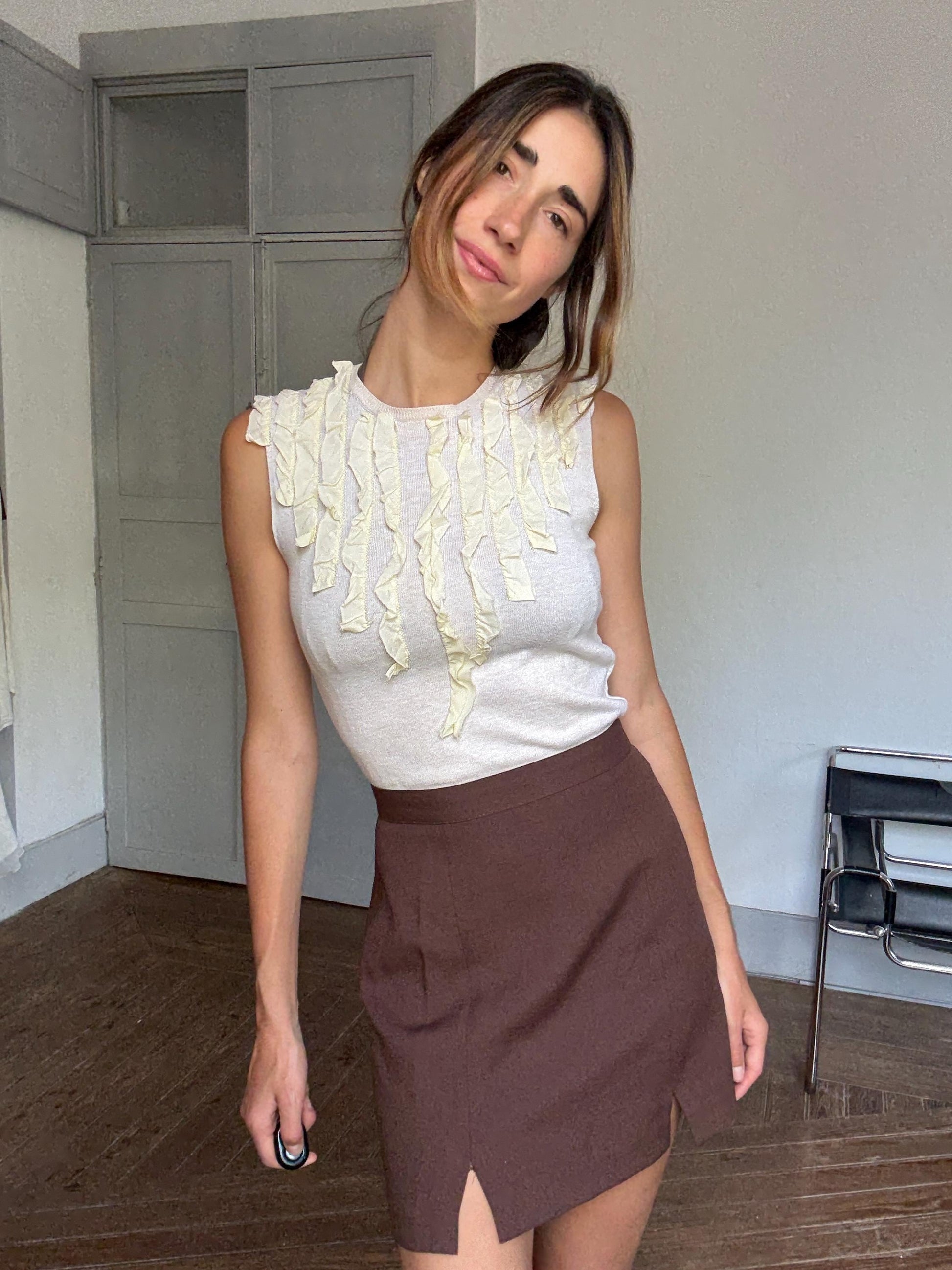 Vintage Paul Smith Sleeveless Top – Ruffle Detail Knit, Made in Italy, Quiet Luxury Y2K Aesthetic