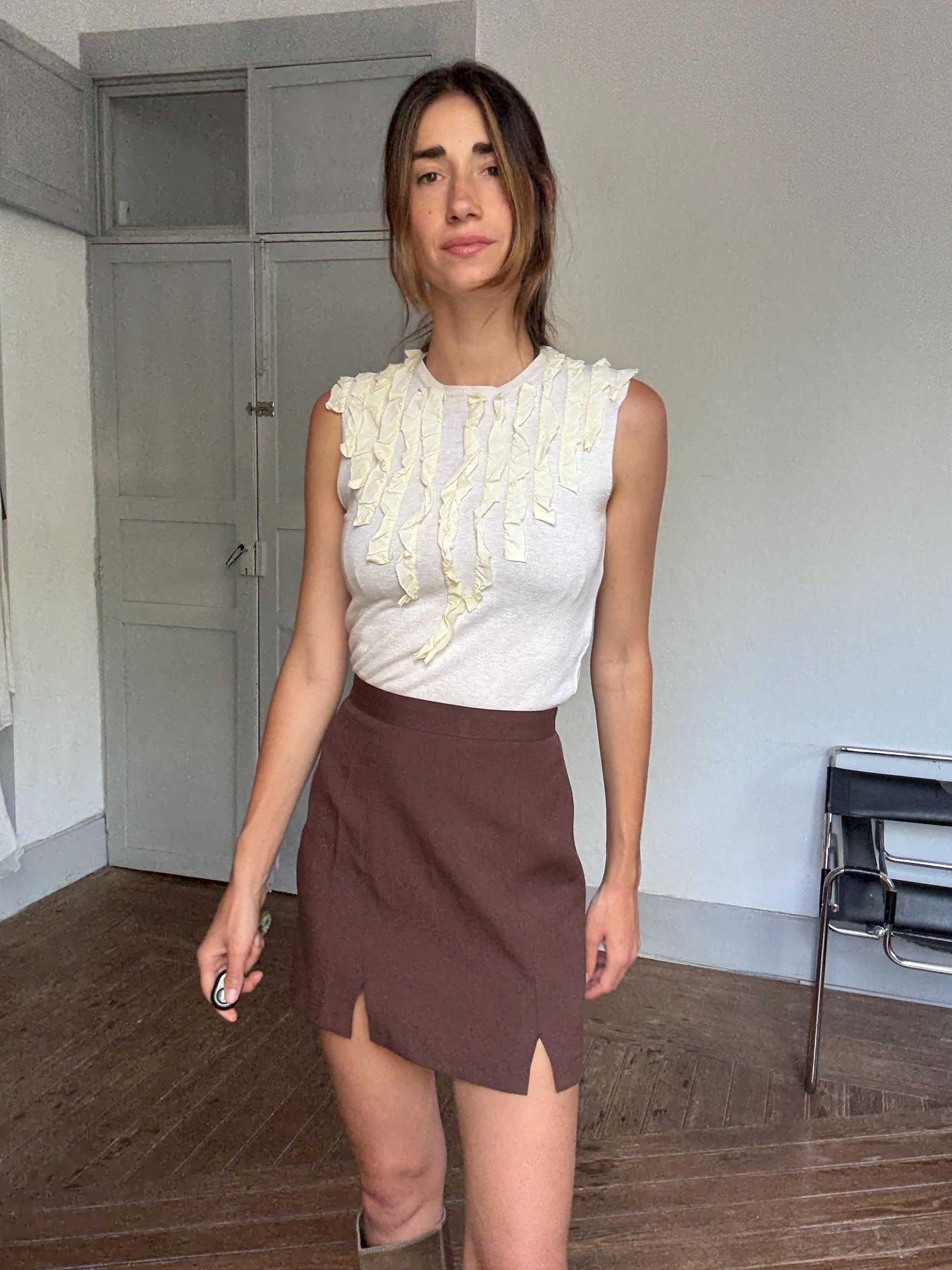 Vintage Paul Smith Sleeveless Top – Ruffle Detail Knit, Made in Italy, Quiet Luxury Y2K Aesthetic