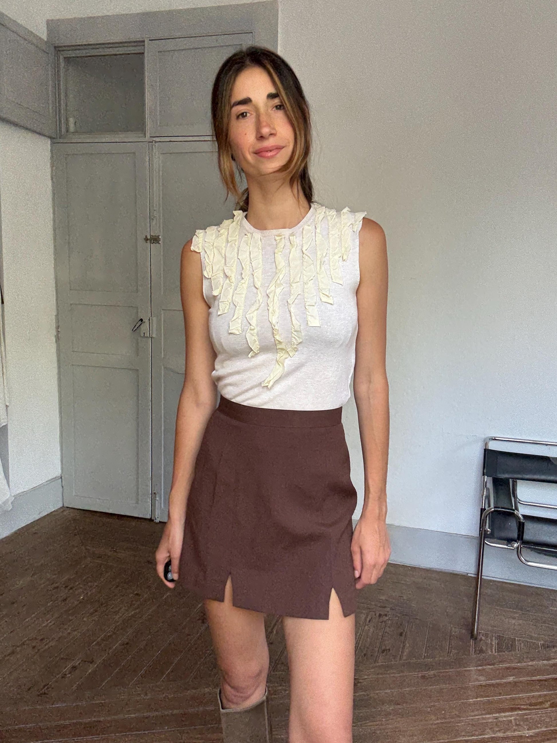 Vintage Paul Smith Sleeveless Top – Ruffle Detail Knit, Made in Italy, Quiet Luxury Y2K Aesthetic