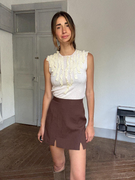 Vintage Paul Smith Sleeveless Top – Ruffle Detail Knit, Made in Italy, Quiet Luxury Y2K Aesthetic