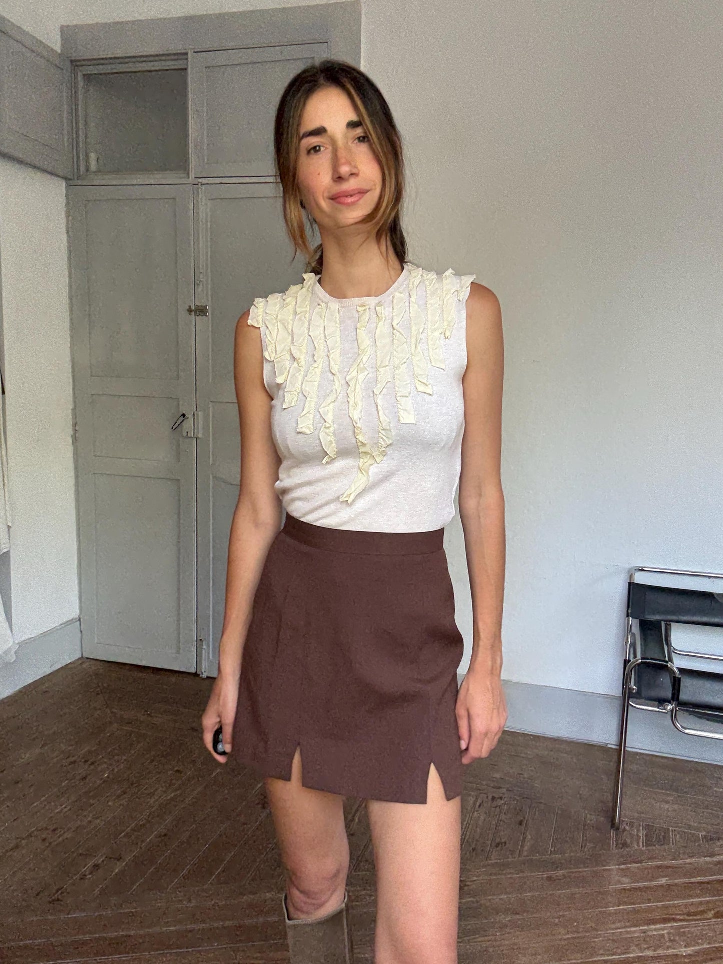 Vintage Paul Smith Sleeveless Top – Ruffle Detail Knit, Made in Italy, Quiet Luxury Y2K Aesthetic