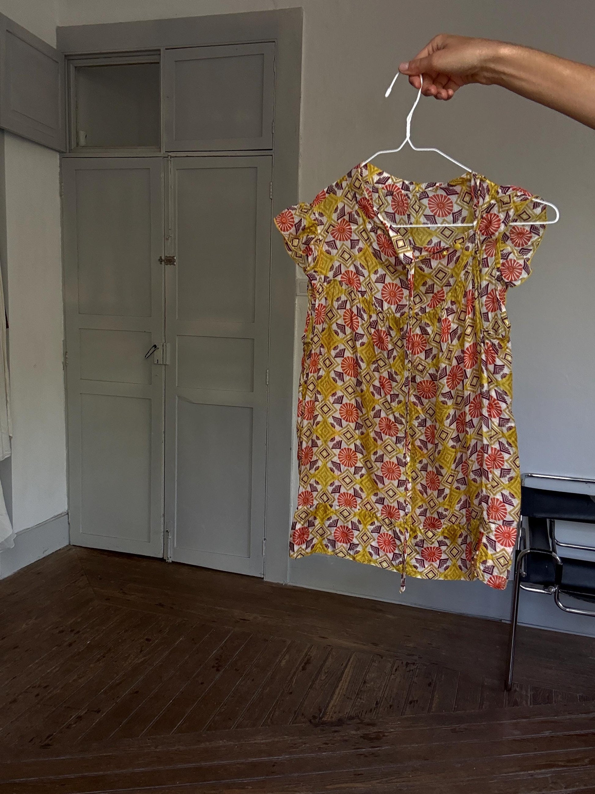 Groovy 70s Silk Top, Mock Neck Summer Blouse | Retro Print Y2K Vibes | Sienna Miller Style