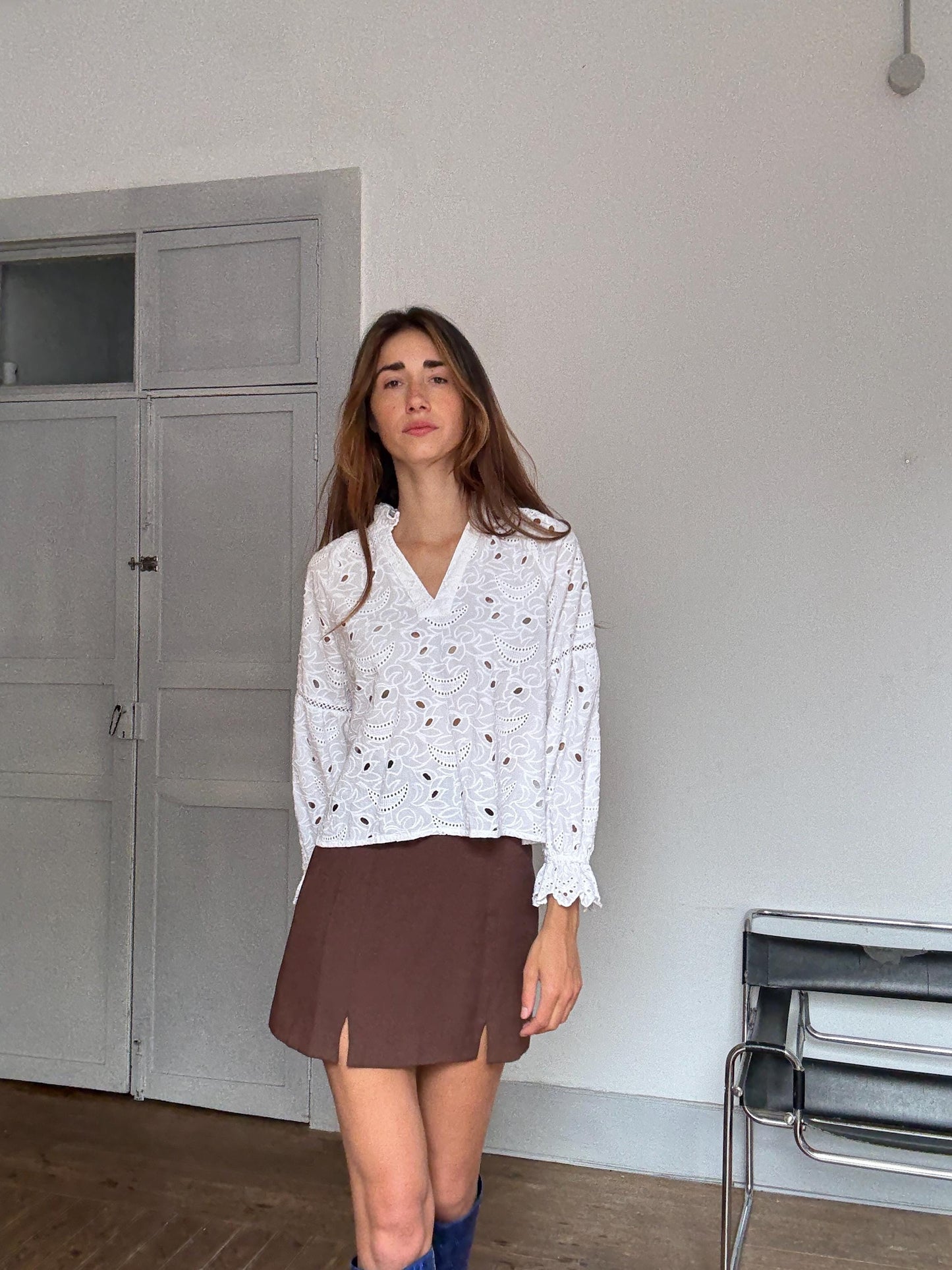 Romantic White Eyelet Cotton Blouse | Cottagecore Summer Top | Size S