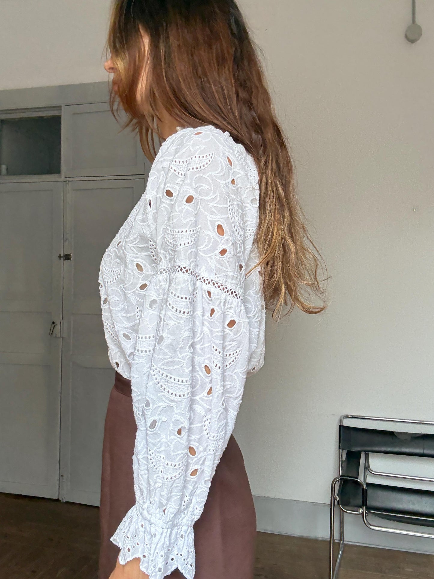 Romantic White Eyelet Cotton Blouse | Cottagecore Summer Top | Size S