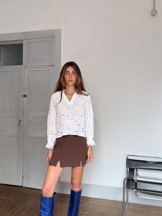 Romantic White Eyelet Cotton Blouse | Cottagecore Summer Top | Size S