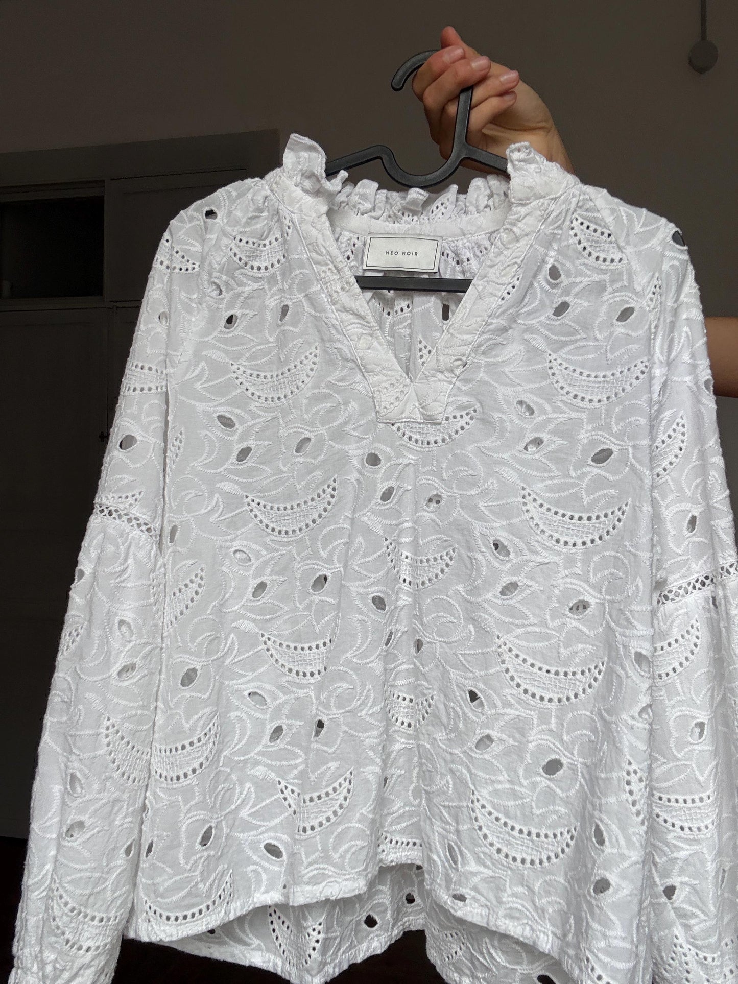 Romantic White Eyelet Cotton Blouse | Cottagecore Summer Top | Size S