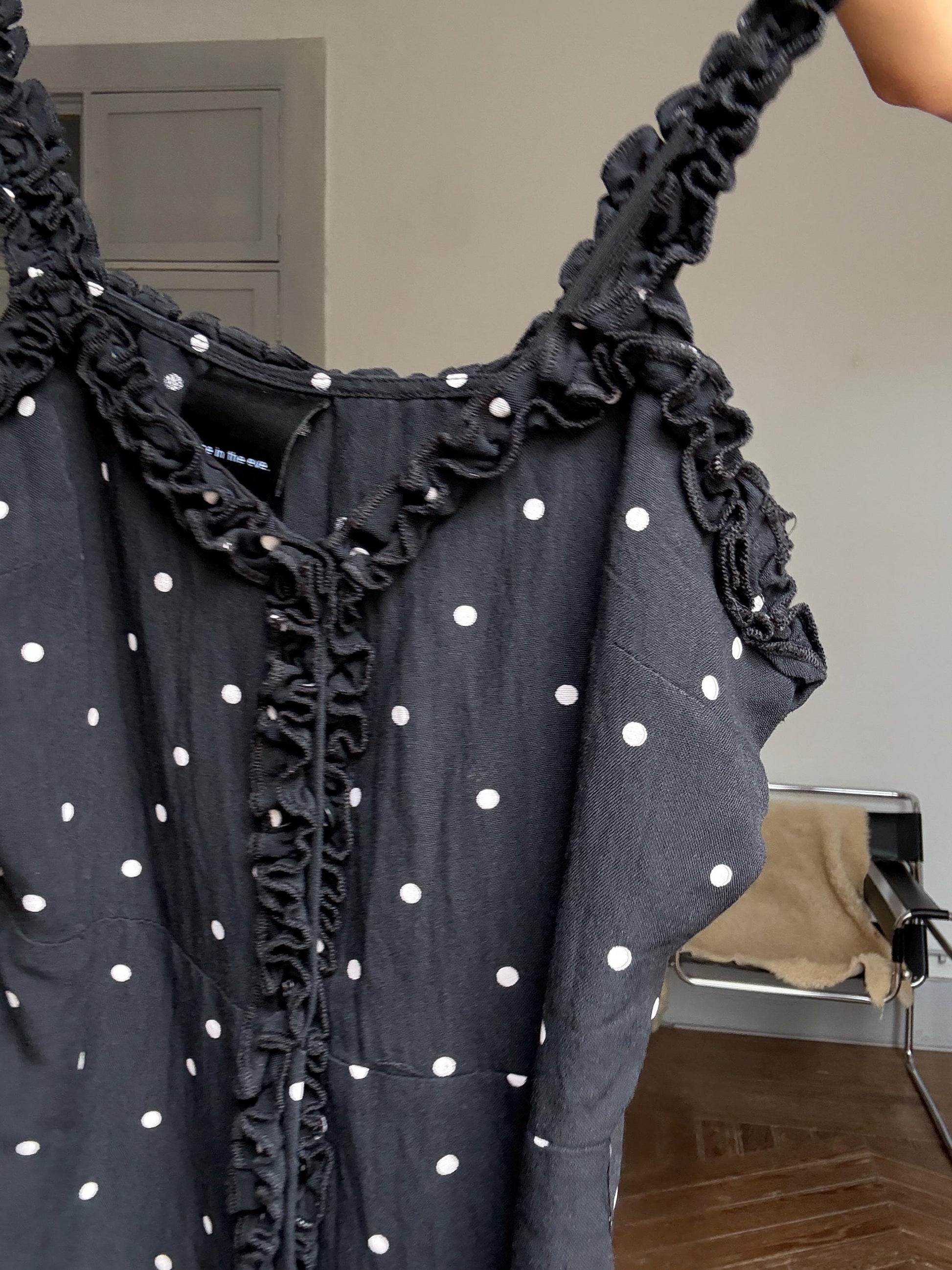 Vintage-style mini dress with polka dots and ruffle trim – Alice in the Eve, size S, cute secondhand summer slip