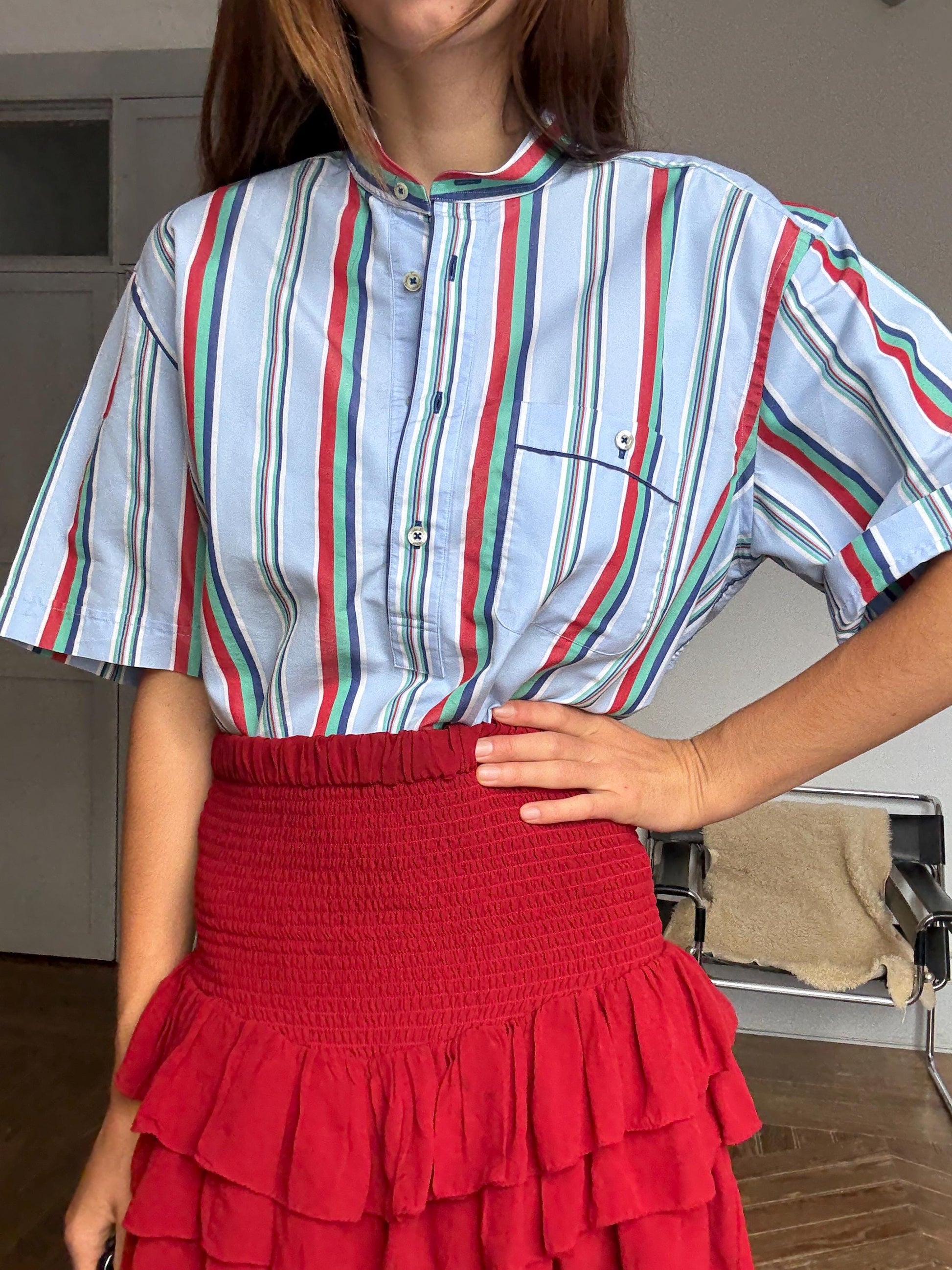 Vintage Emidio Tucci striped beach shirt – colorful unisex menswear, retro summer top, oversized fit, Size L / XL