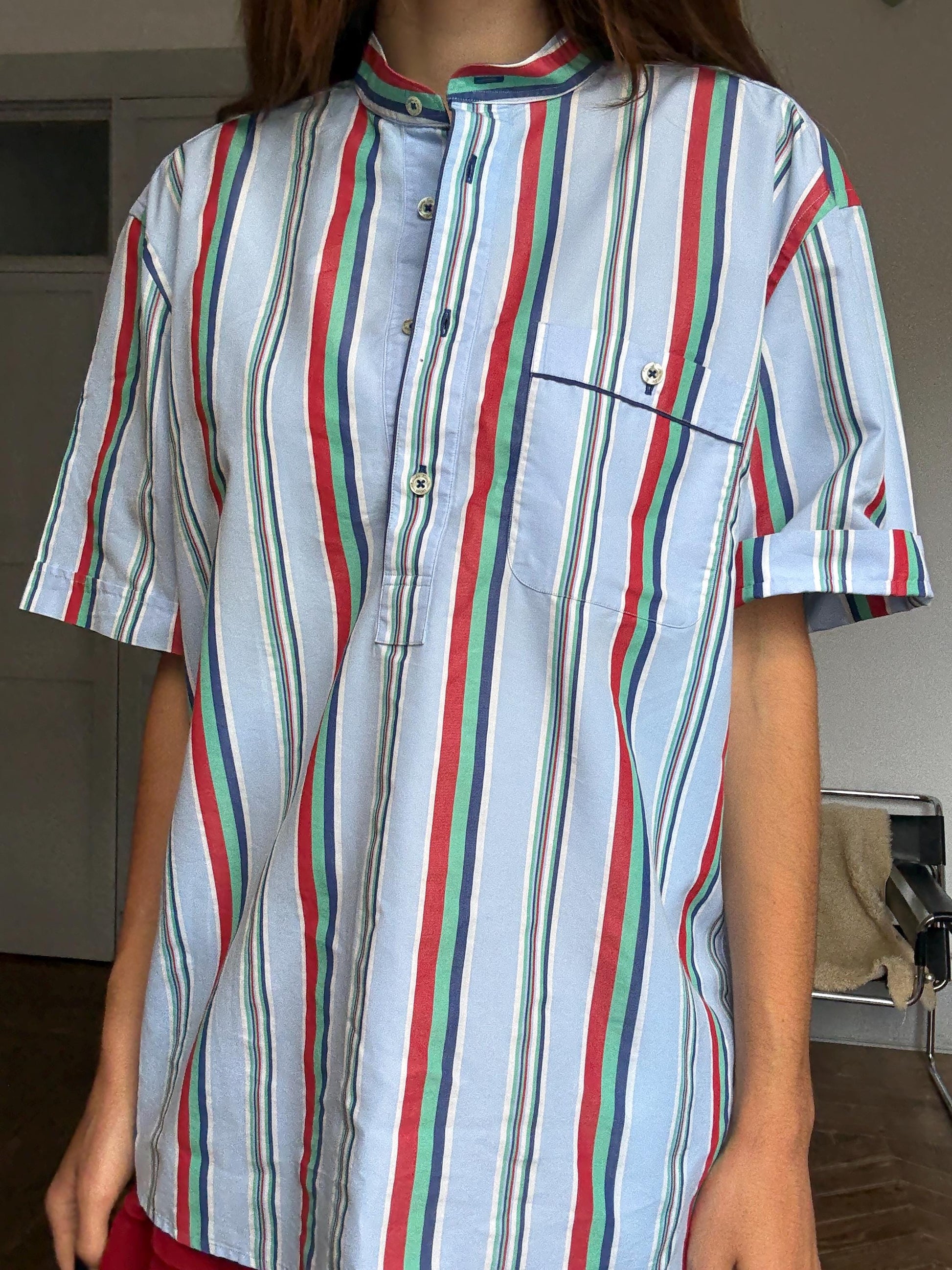 Vintage Emidio Tucci striped beach shirt – colorful unisex menswear, retro summer top, oversized fit, Size L / XL
