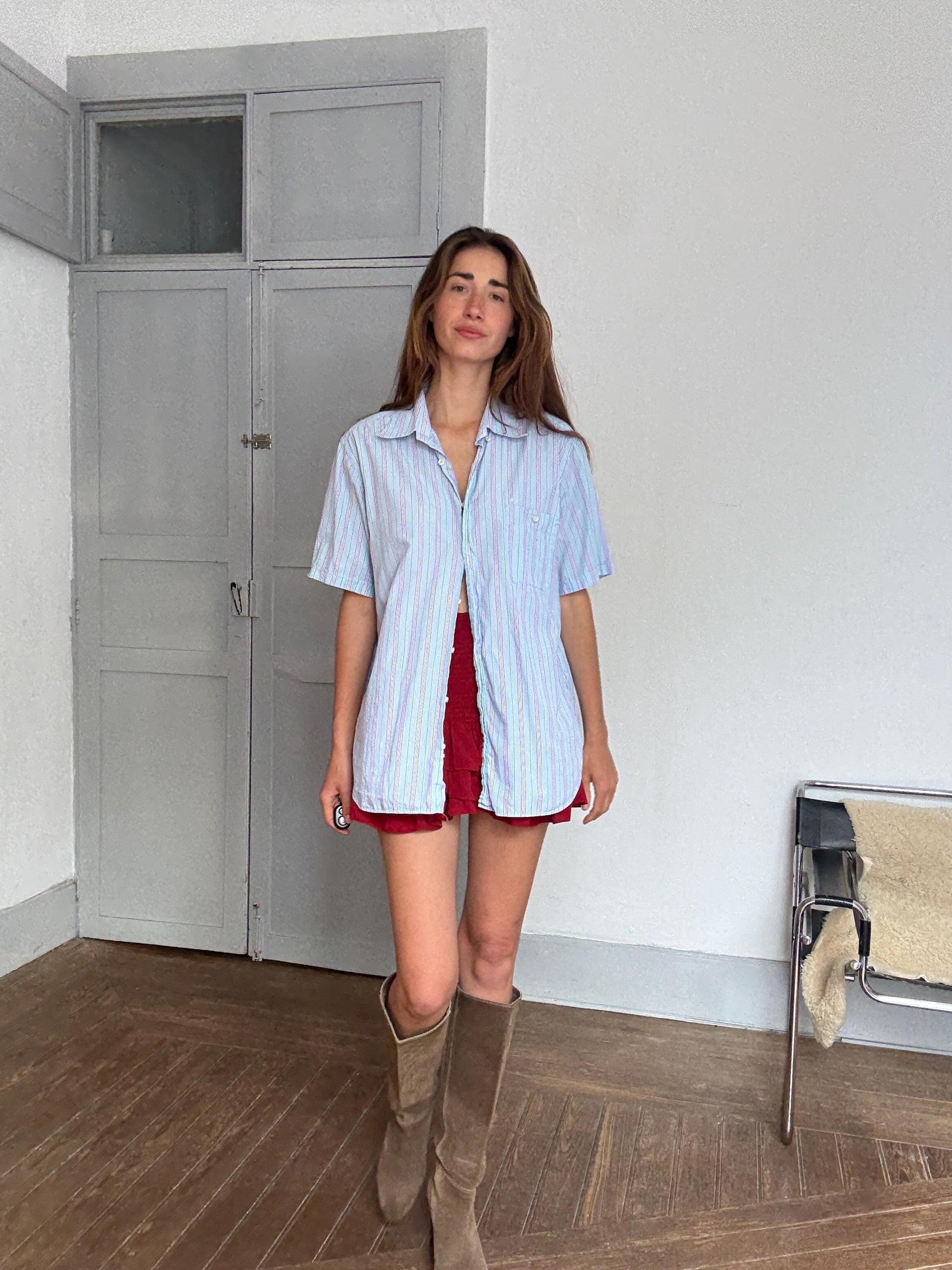 Vintage Ungaro Men’s Striped Shirt – Unisex Fit, French Designer, Button Down, Size L/XL, Styled Cropped or Loose