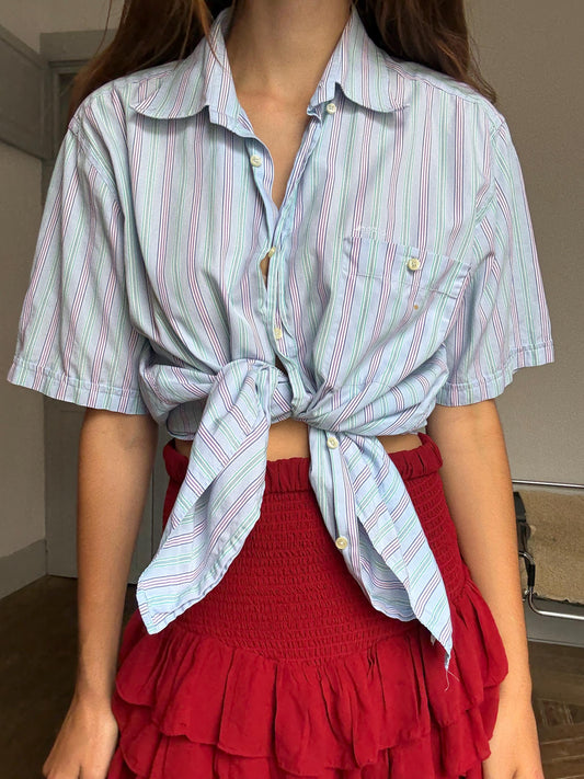 Vintage Ungaro Men’s Striped Shirt – Unisex Fit, French Designer, Button Down, Size L/XL, Styled Cropped or Loose