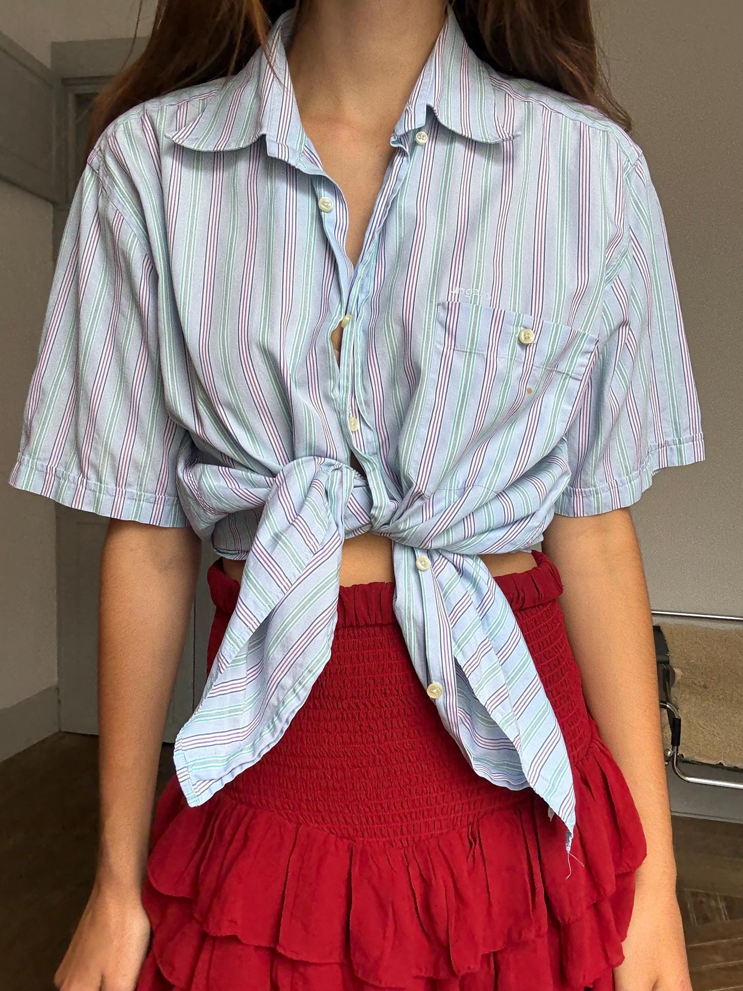 Vintage Ungaro Men’s Striped Shirt – Unisex Fit, French Designer, Button Down, Size L/XL, Styled Cropped or Loose