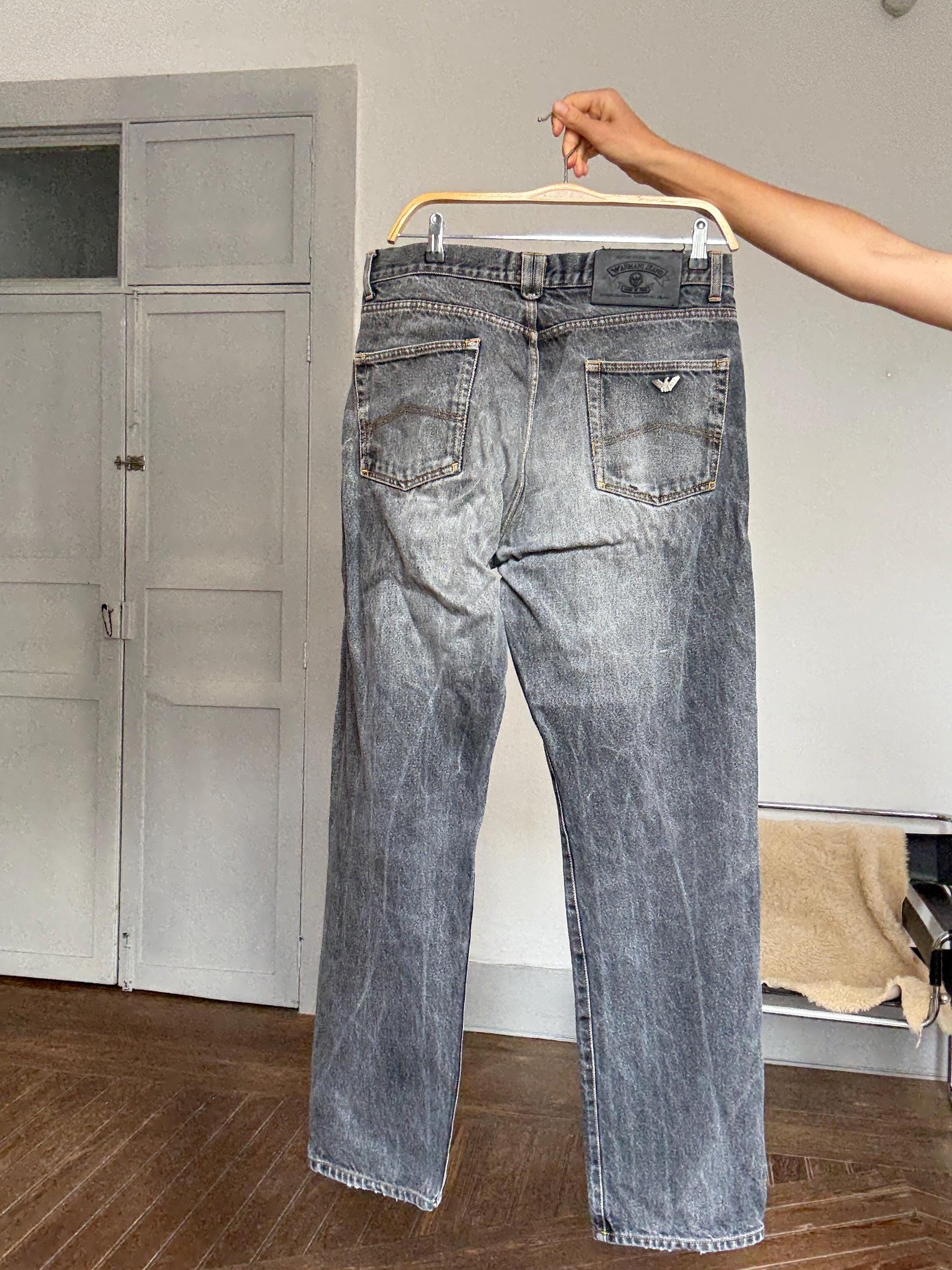 Vintage Armani Jeans dark grey denim – made in Italy, unisex fit, high waist, classic cut, amazing condition, 00s designer staple, Size XXL