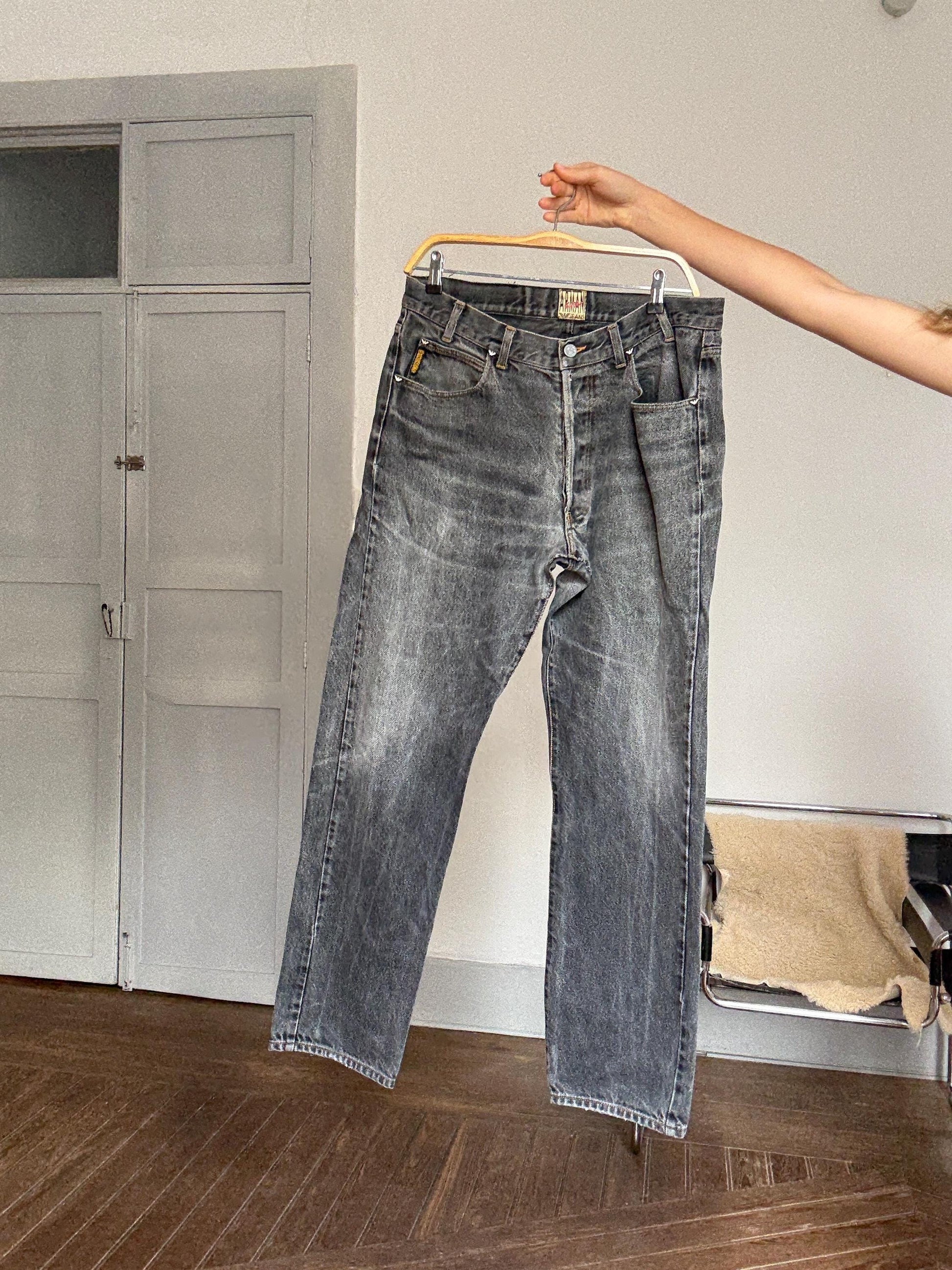Vintage Armani Jeans dark grey denim – made in Italy, unisex fit, high waist, classic cut, amazing condition, 00s designer staple, Size XXL