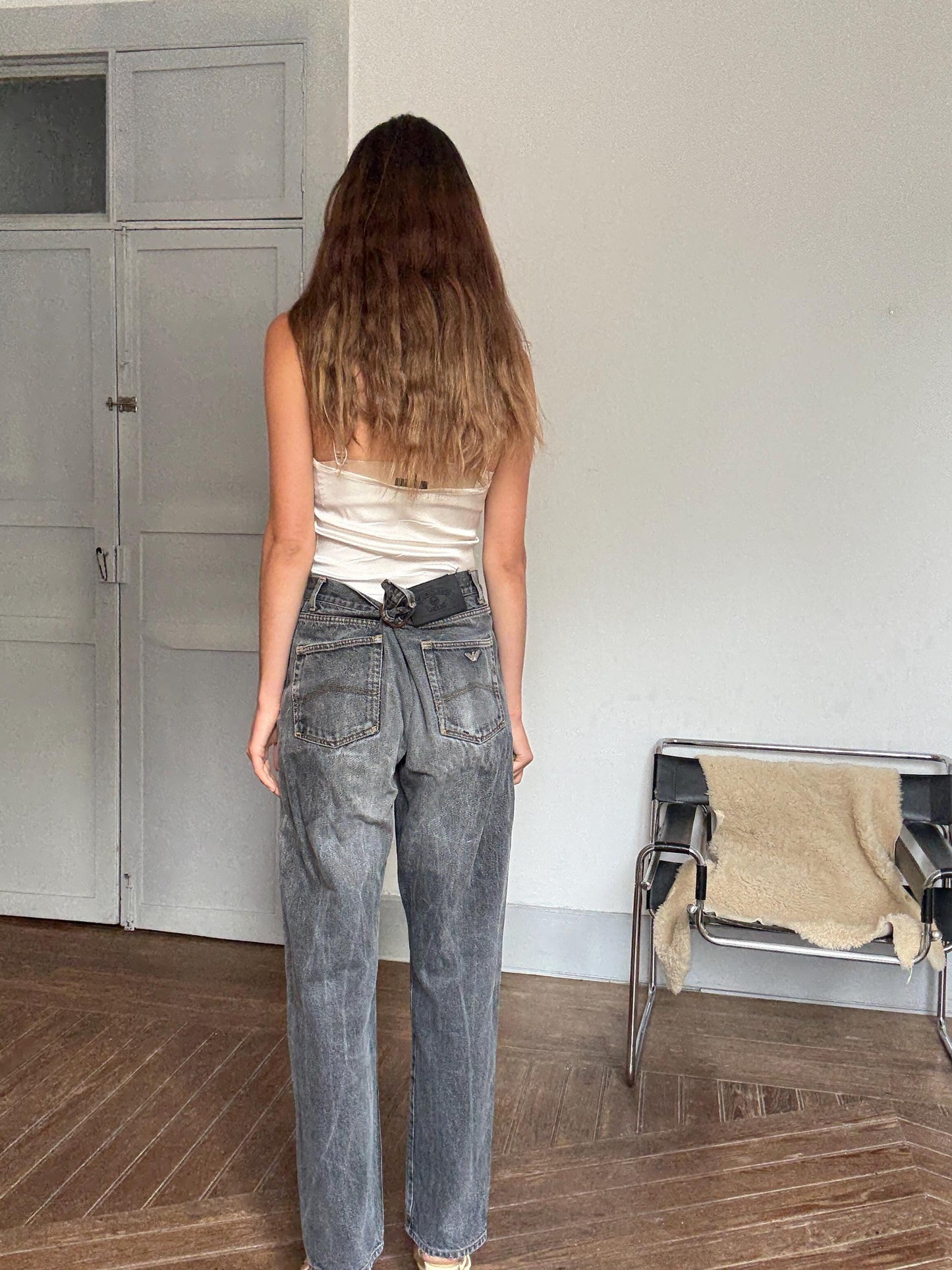 Vintage Armani Jeans dark grey denim – made in Italy, unisex fit, high waist, classic cut, amazing condition, 00s designer staple, Size XXL