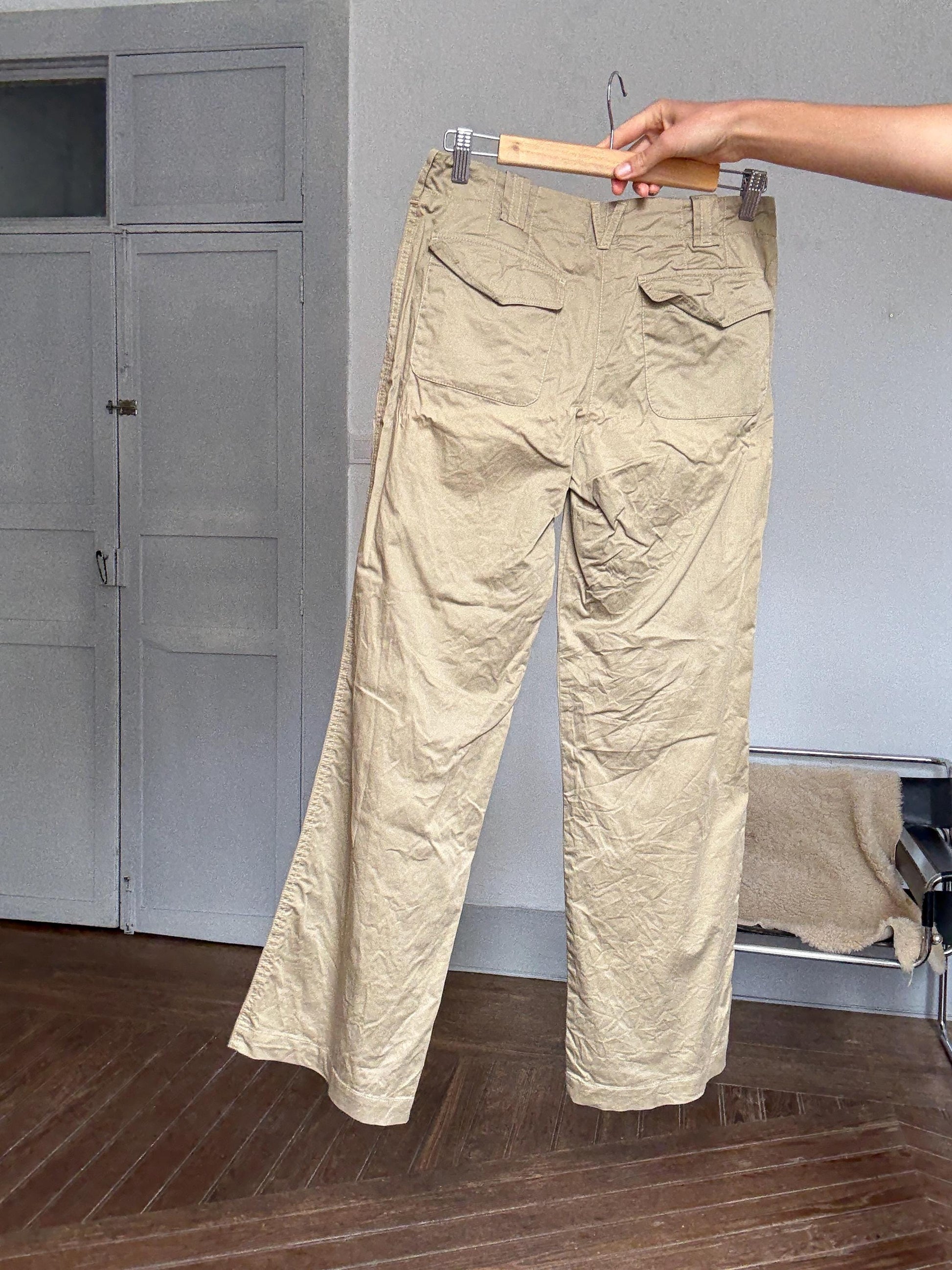 Vintage Marc Cain Khaki Pants | Italian Cotton Silk Blend | Size 3 | High Waist Trousers | 90s Minimal Style | Soft Wide-Leg Fit