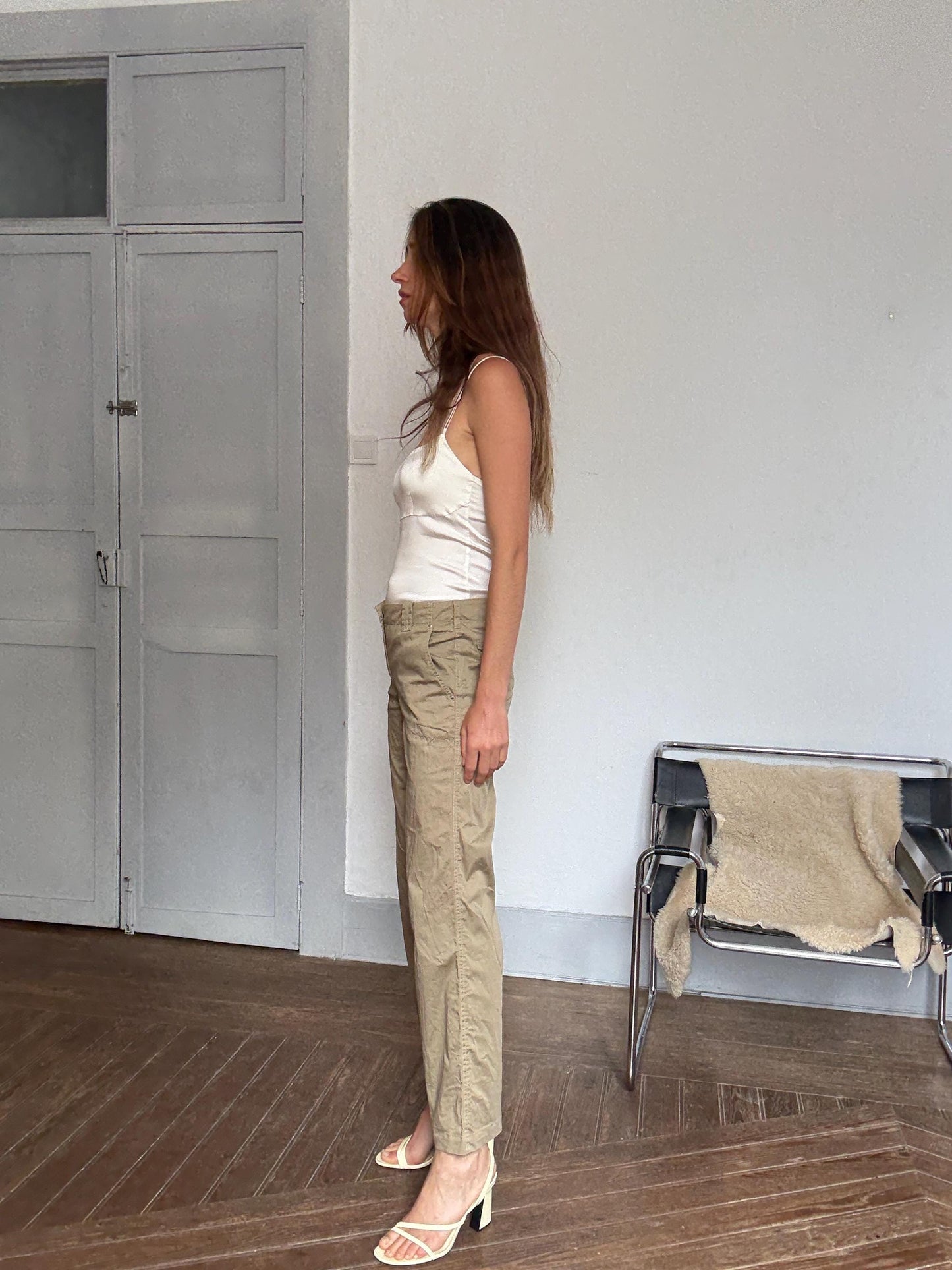 Vintage Marc Cain Khaki Pants | Italian Cotton Silk Blend | Size 3 | High Waist Trousers | 90s Minimal Style | Soft Wide-Leg Fit