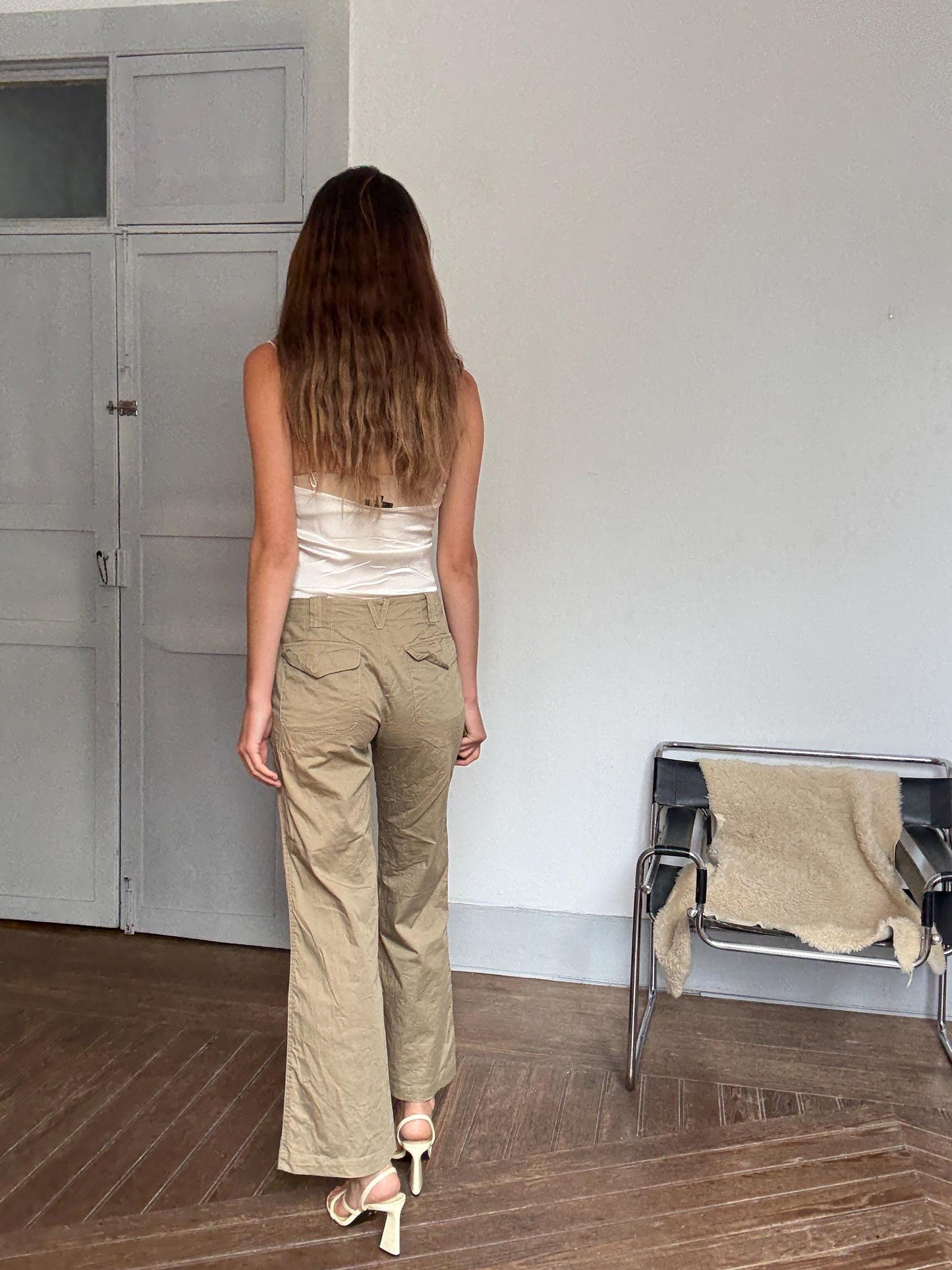 Vintage Marc Cain Khaki Pants | Italian Cotton Silk Blend | Size 3 | High Waist Trousers | 90s Minimal Style | Soft Wide-Leg Fit