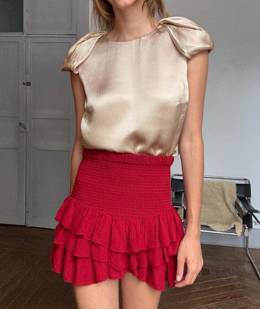 Massimo Dutti Champagne Satin Top | Soft Shimmer Blouse | Size S | Draped Sleeves | Romantic Vintage Look | Elegant Party Style