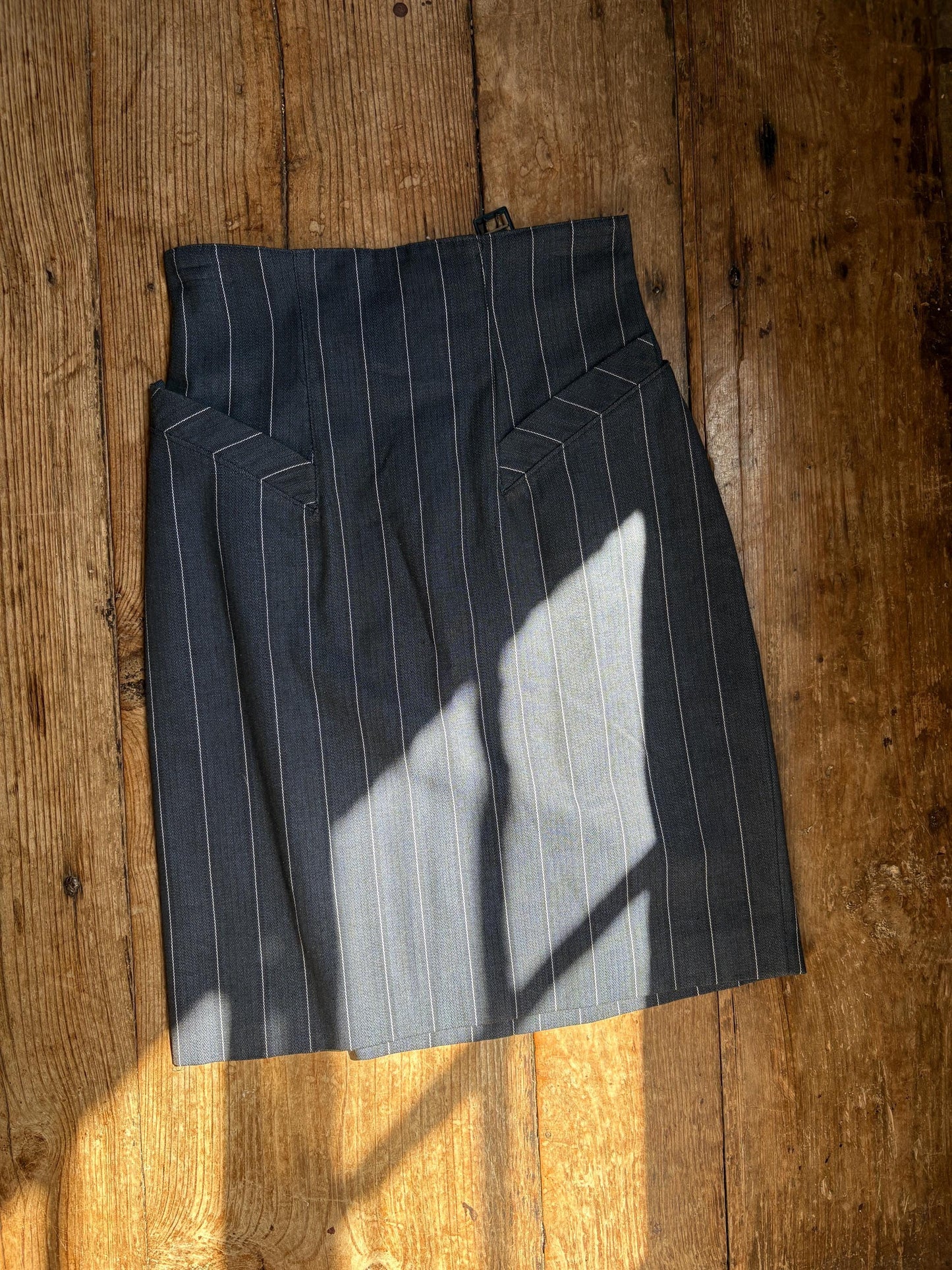 Vintage Italian Pinstripe Skirt | Jacquemus Vibes | Unworn One of a Kind | Officecore Minimal Style, Size XS-S, Petite body frame
