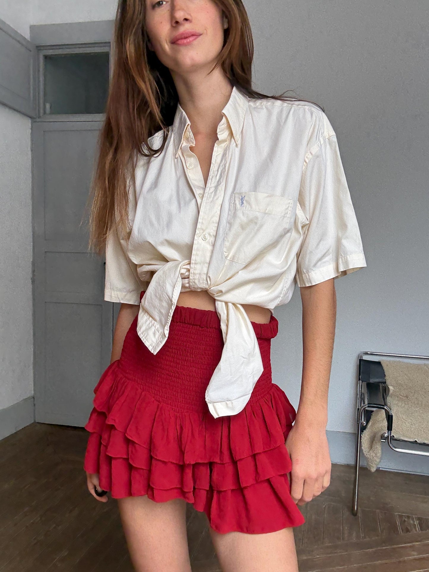 Luxe Vintage YSL pour homme button down shirt, Oversized boyfriend blouse, Preppy dark academia clothing, Size L, Cotton summer wear