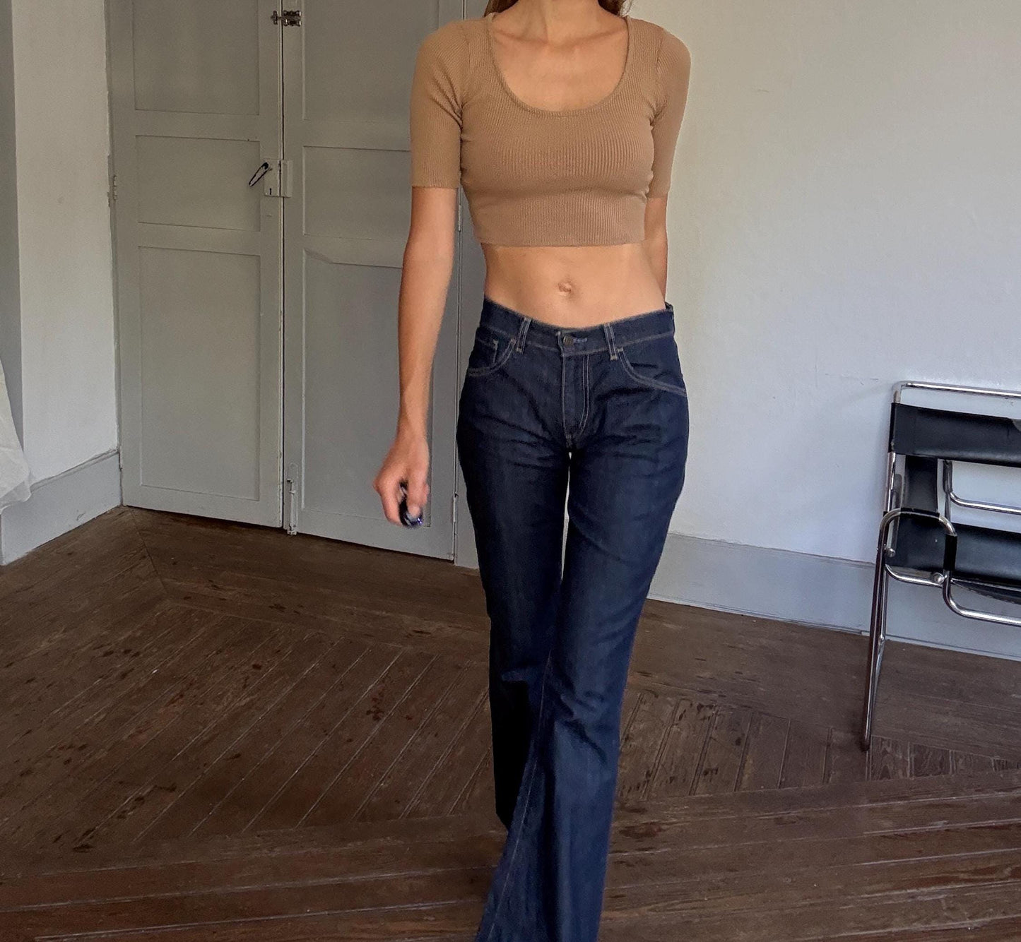 Minimalist Tan Ribbed Crop Top | Earthy Summer Essential | Bella Hadid Street Style Fit